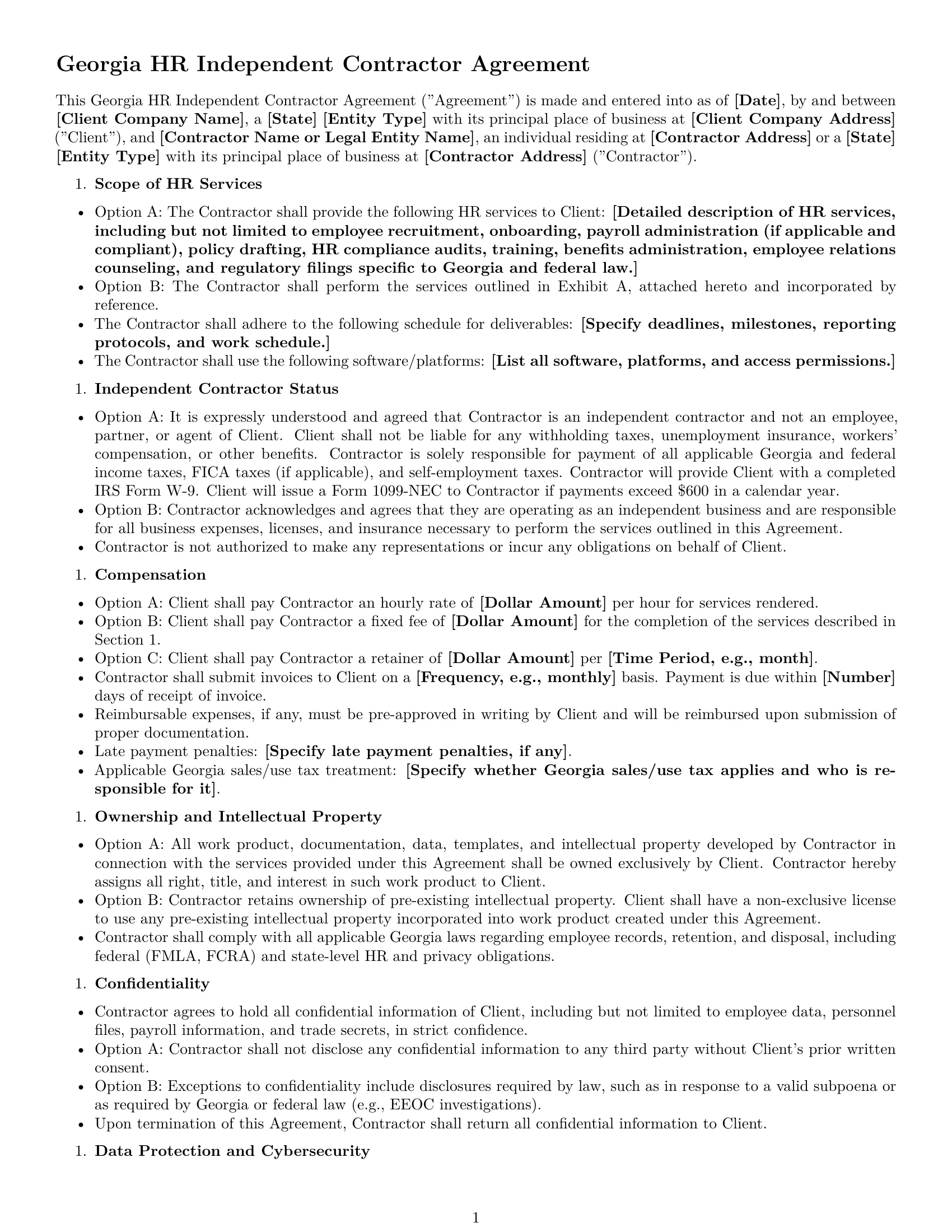 Preview page 1 of Free Georgia hr independent contractor agreement template