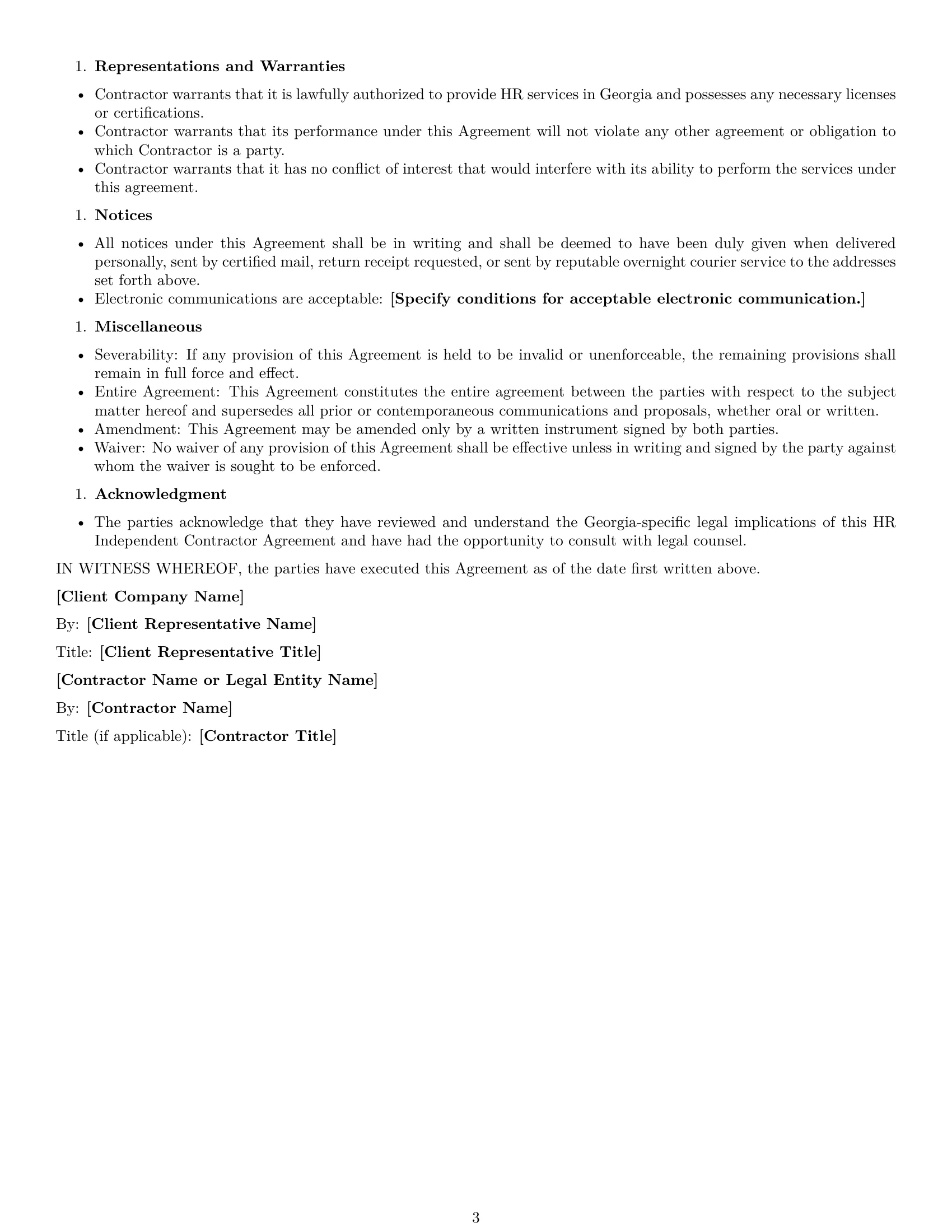Preview page 3 of Free Georgia hr independent contractor agreement template