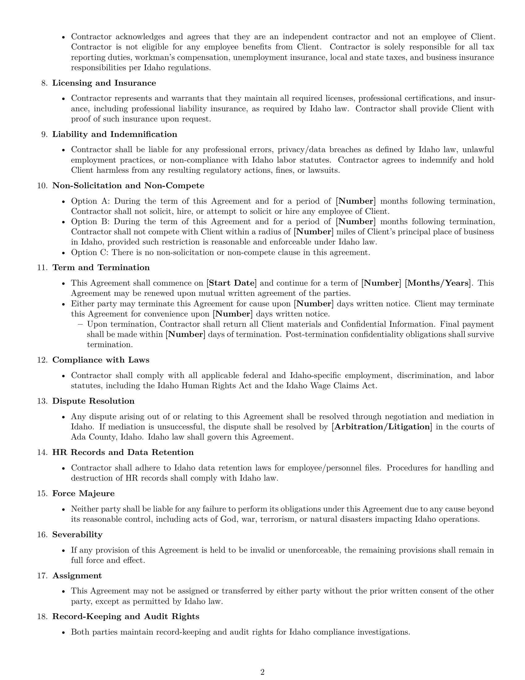Preview page 2 of Free Idaho hr independent contractor agreement template