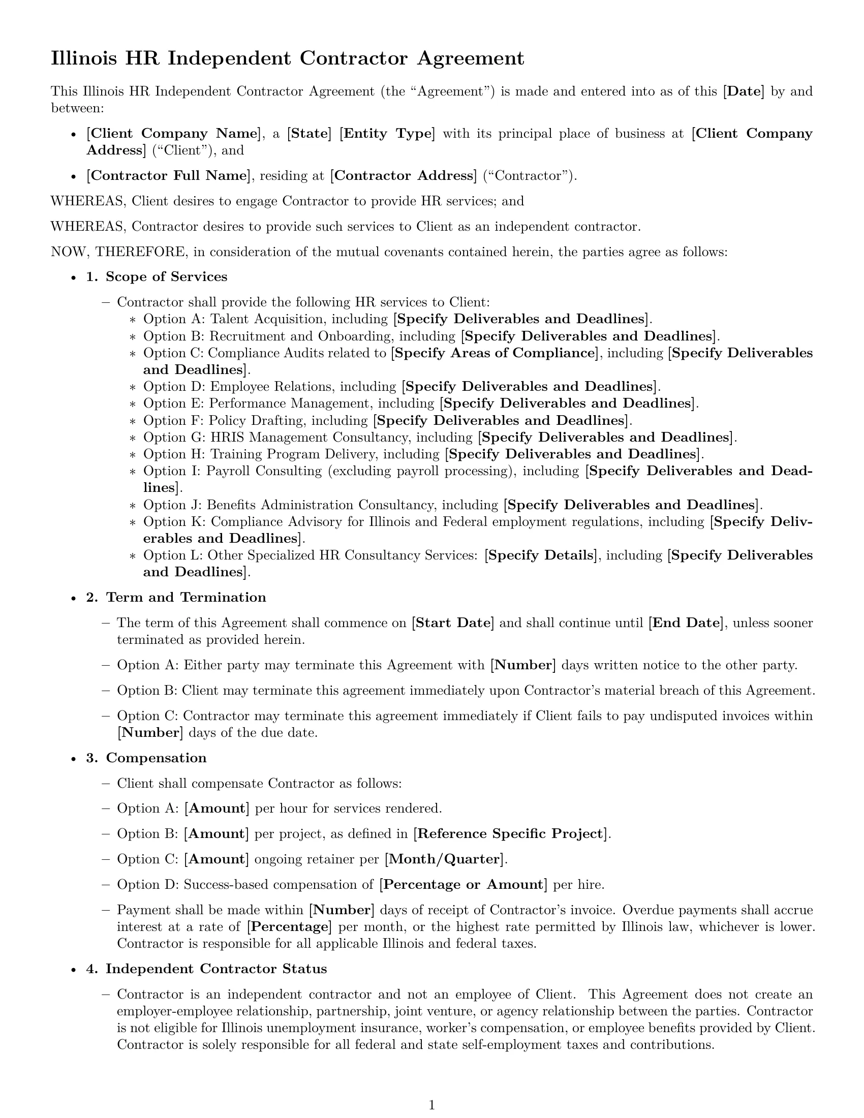 Preview page 1 of Free Illinois hr independent contractor agreement template