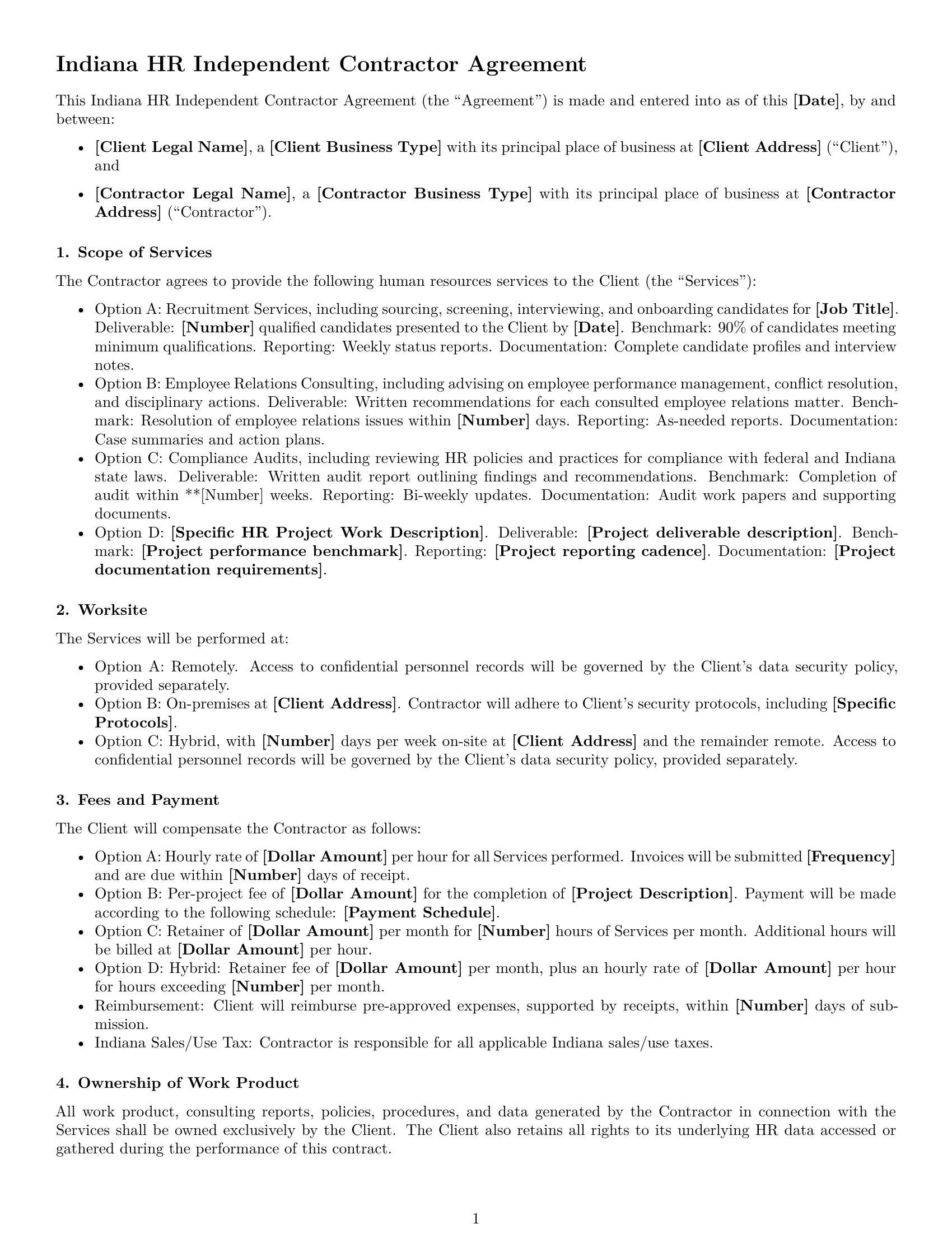 Preview page 1 of Free Indiana hr independent contractor agreement template