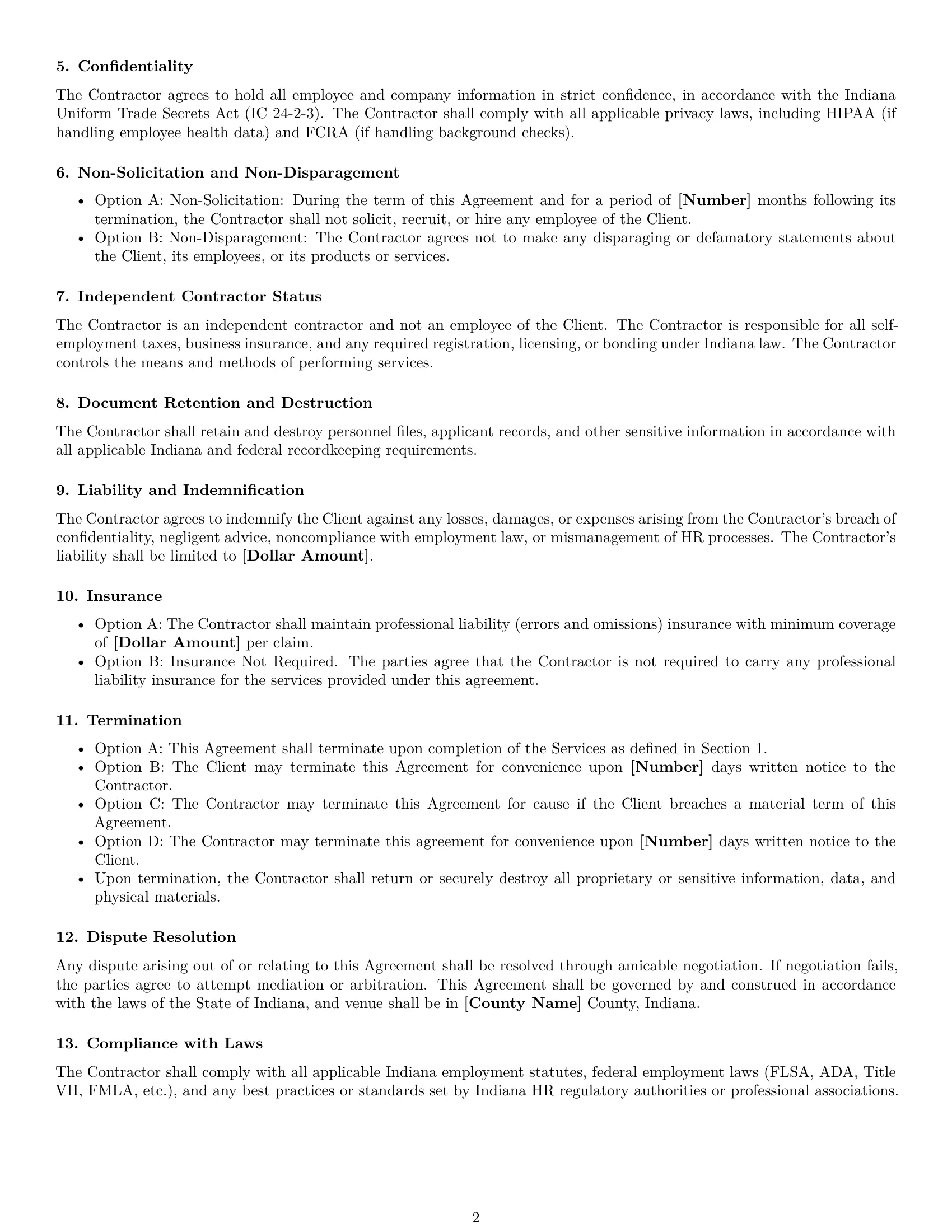 Preview page 2 of Free Indiana hr independent contractor agreement template