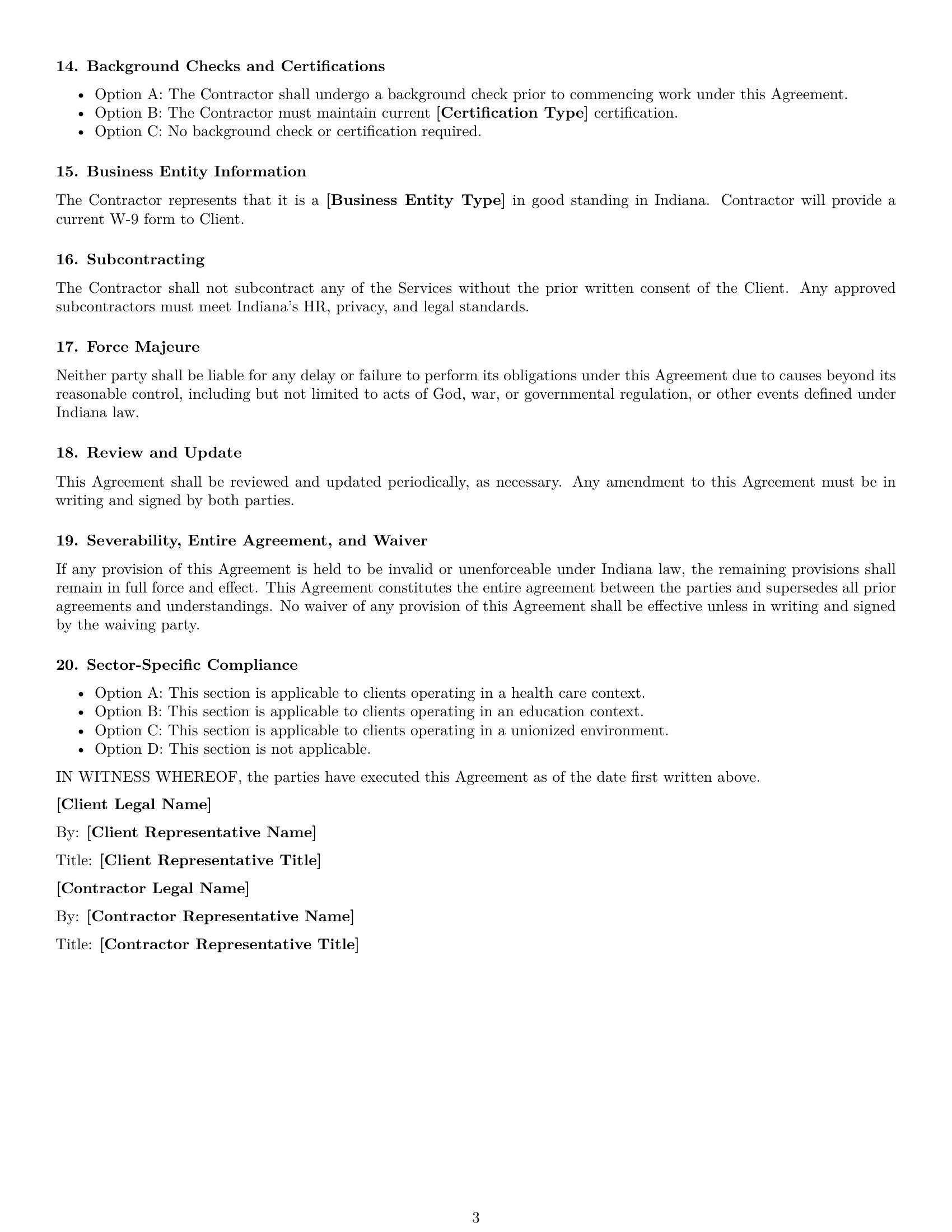 Preview page 3 of Free Indiana hr independent contractor agreement template