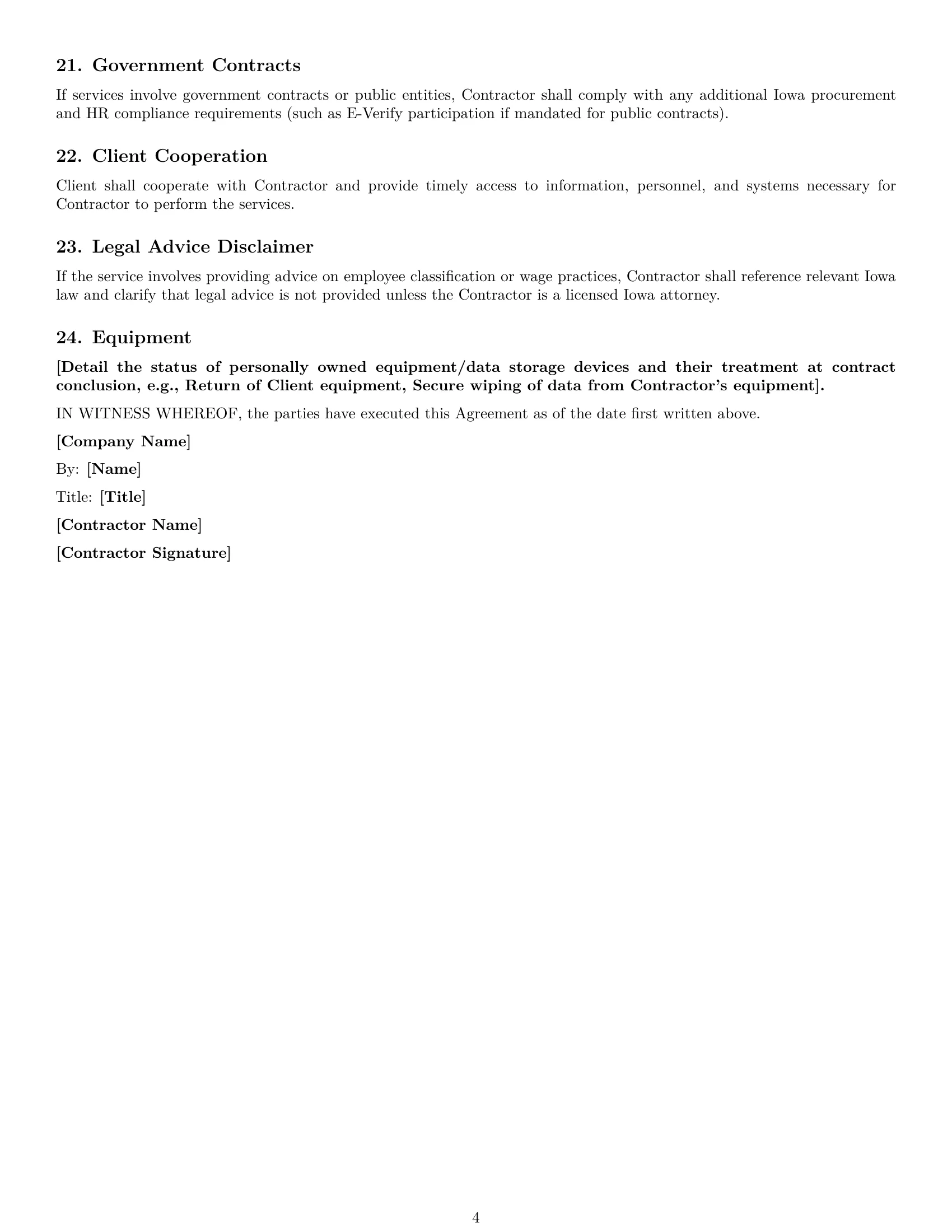 Preview page 4 of Free Iowa hr independent contractor agreement template