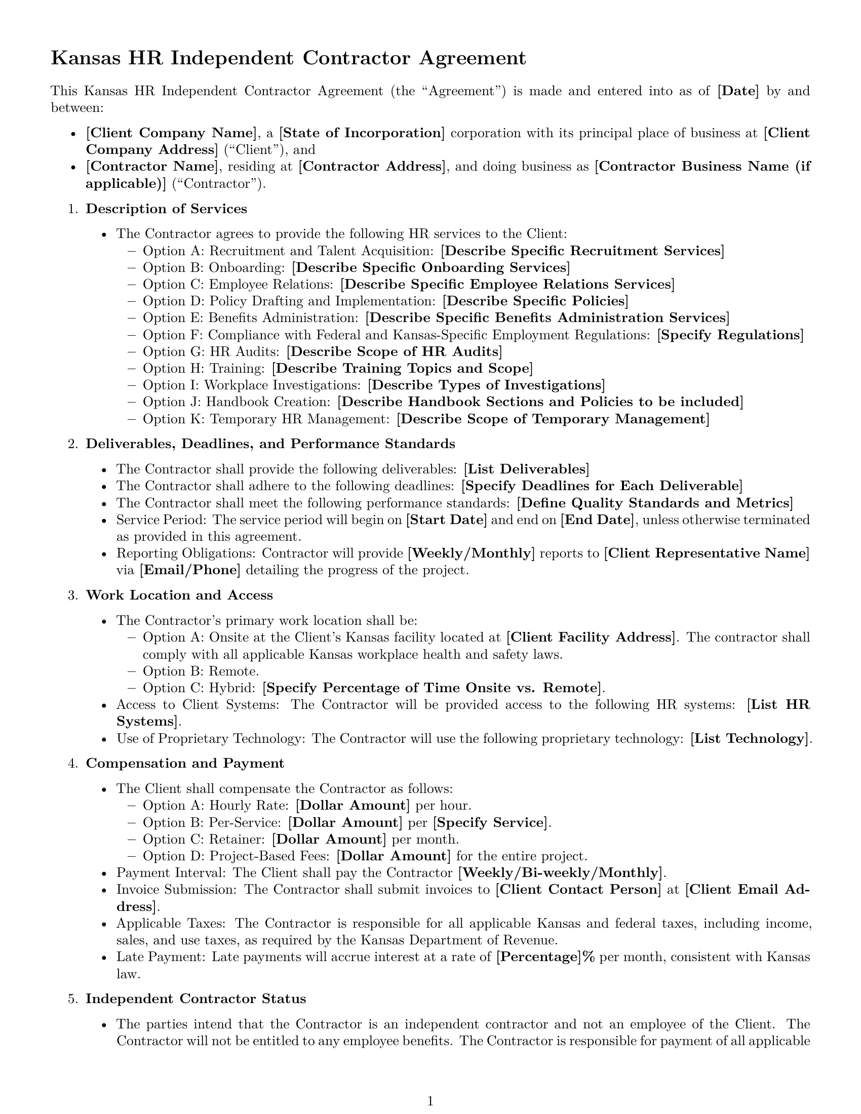 Preview page 1 of Free Kansas hr independent contractor agreement template