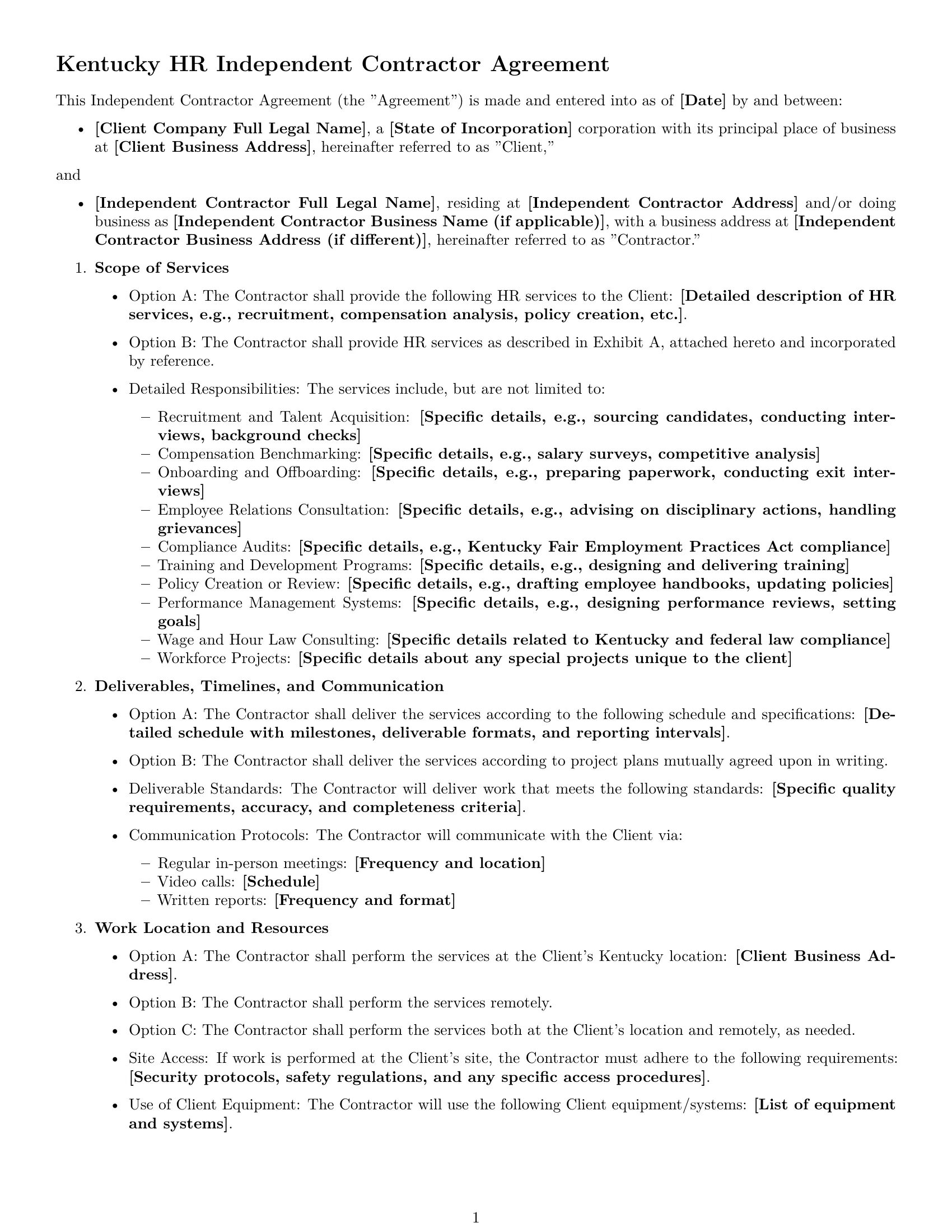 Preview page 1 of Free Kentucky hr independent contractor agreement template
