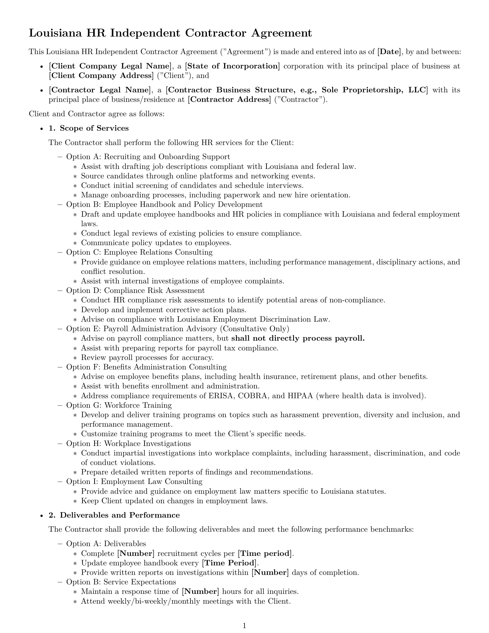 Preview page 1 of Free Louisiana hr independent contractor agreement template