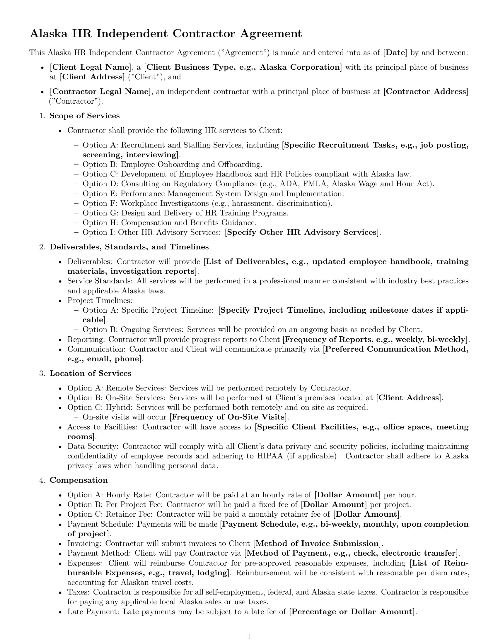 Preview page 1 of Free Alaska hr independent contractor agreement template