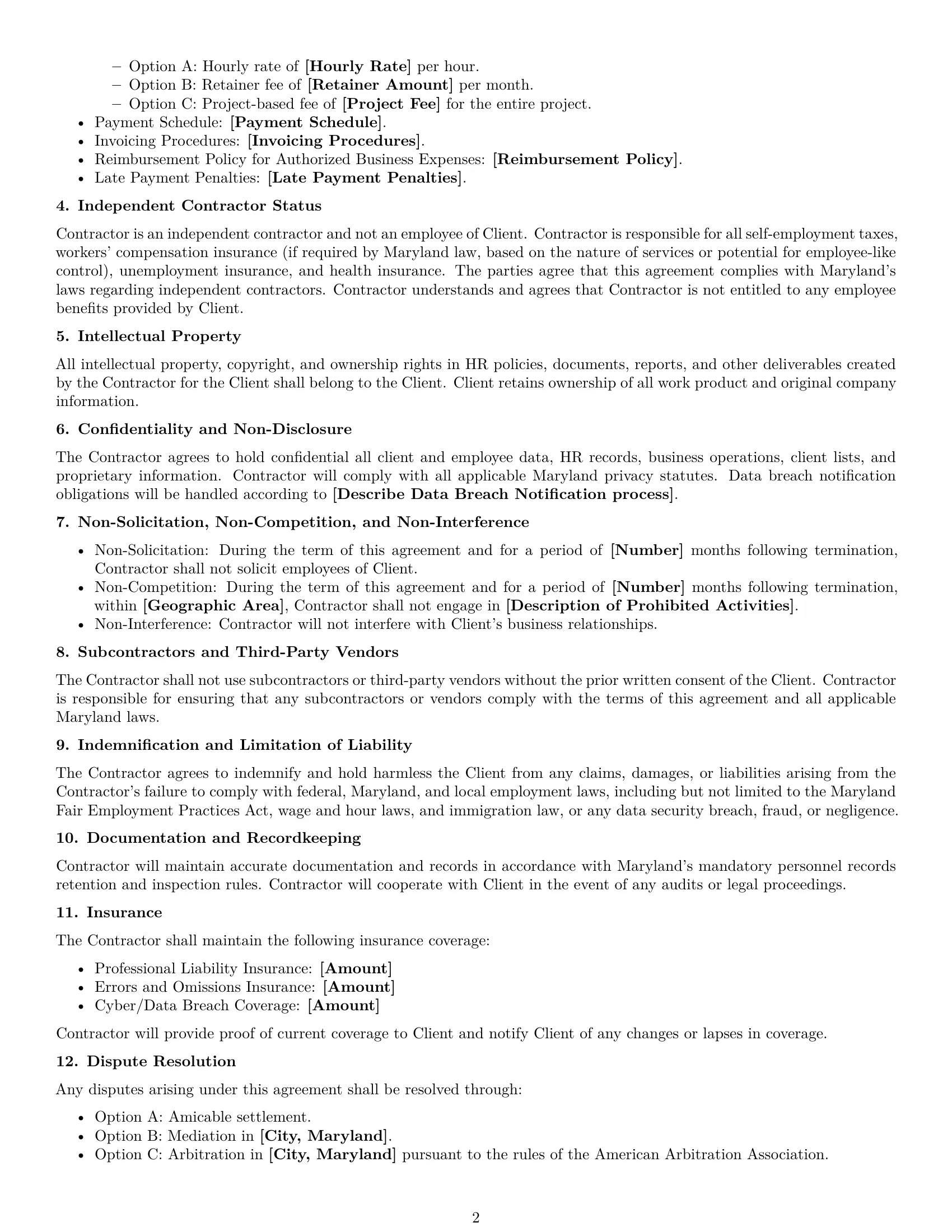 Preview page 2 of Free Maryland hr independent contractor agreement template