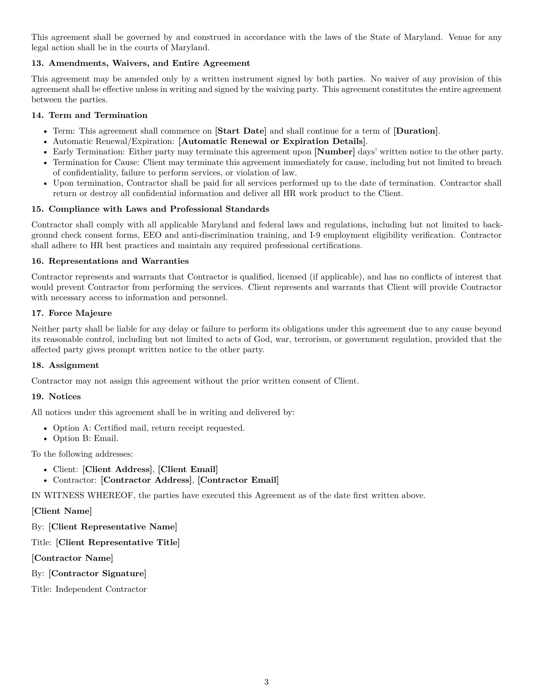 Preview page 3 of Free Maryland hr independent contractor agreement template