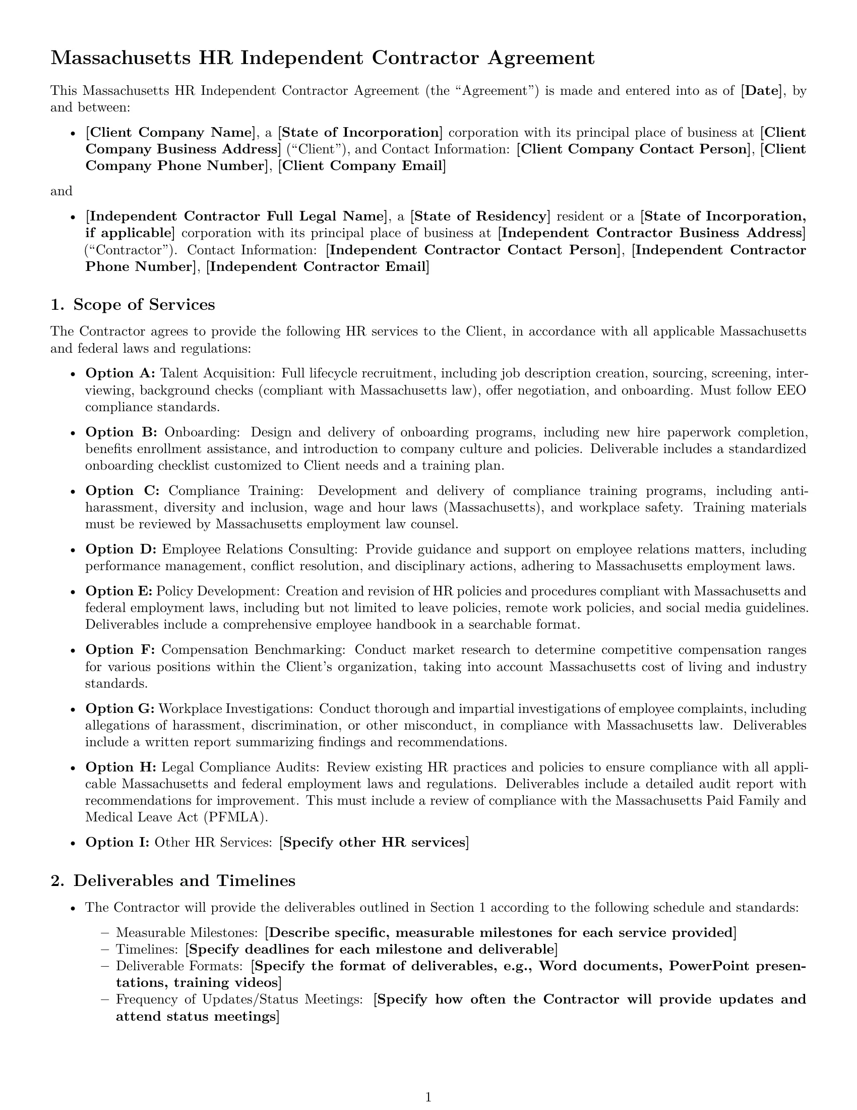 Preview page 1 of Free Massachusetts hr independent contractor agreement template