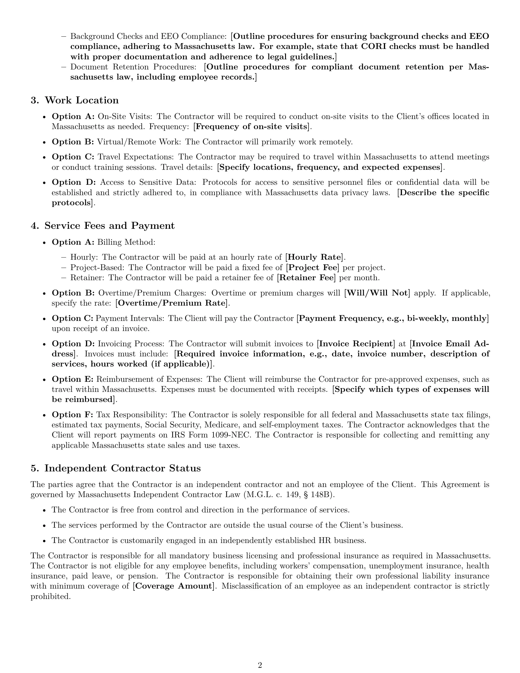 Preview page 2 of Free Massachusetts hr independent contractor agreement template