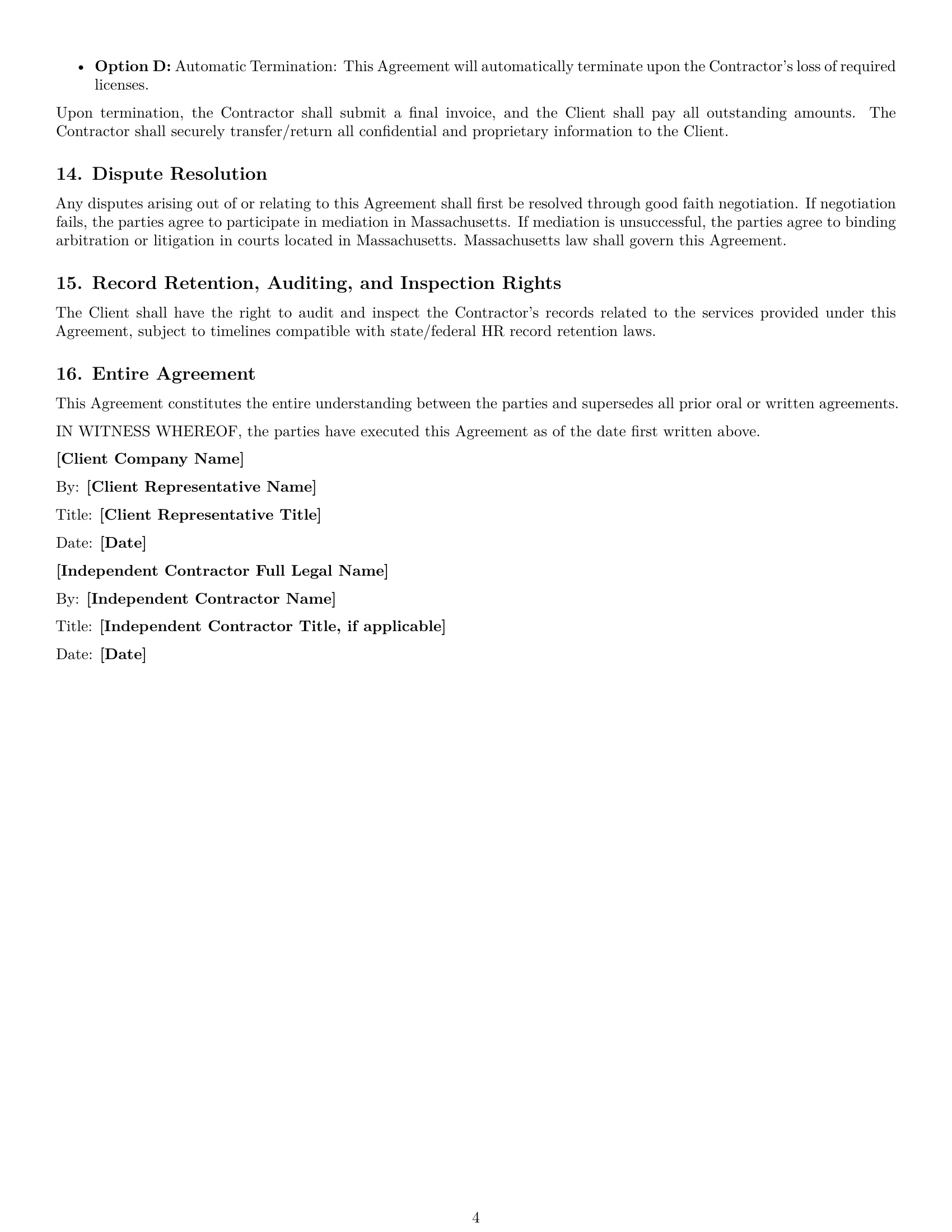 Preview page 4 of Free Massachusetts hr independent contractor agreement template