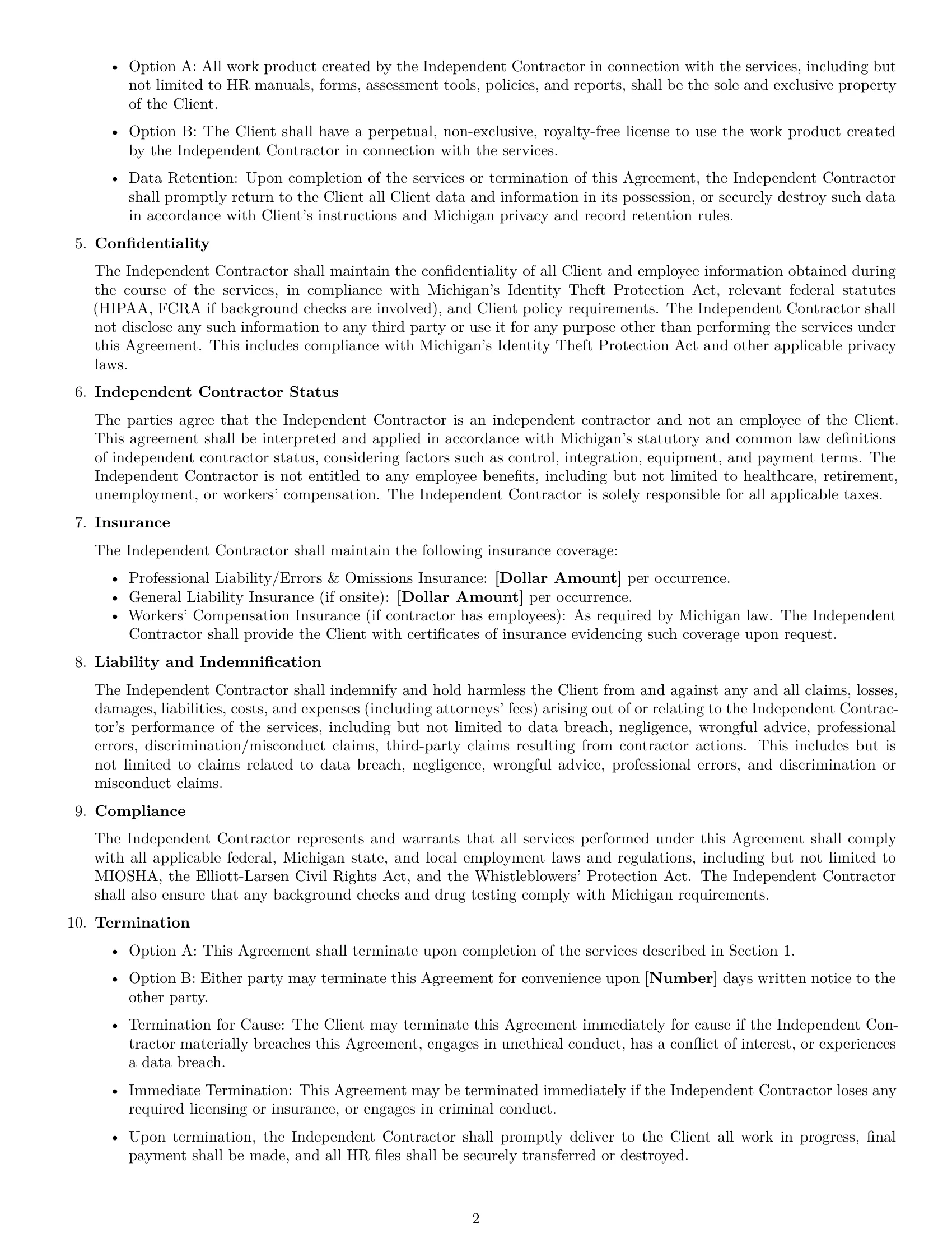 Preview page 2 of Free Michigan hr independent contractor agreement template