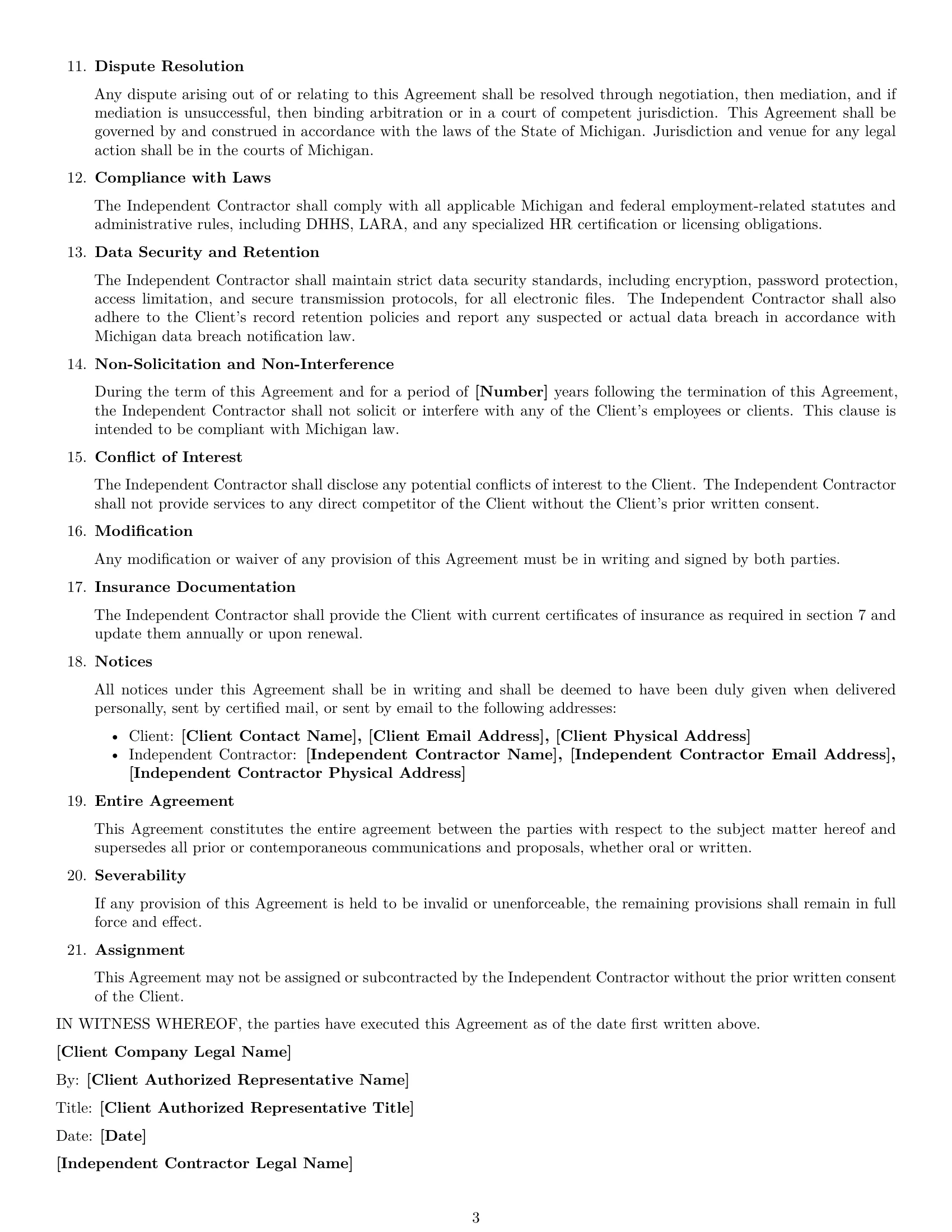 Preview page 3 of Free Michigan hr independent contractor agreement template