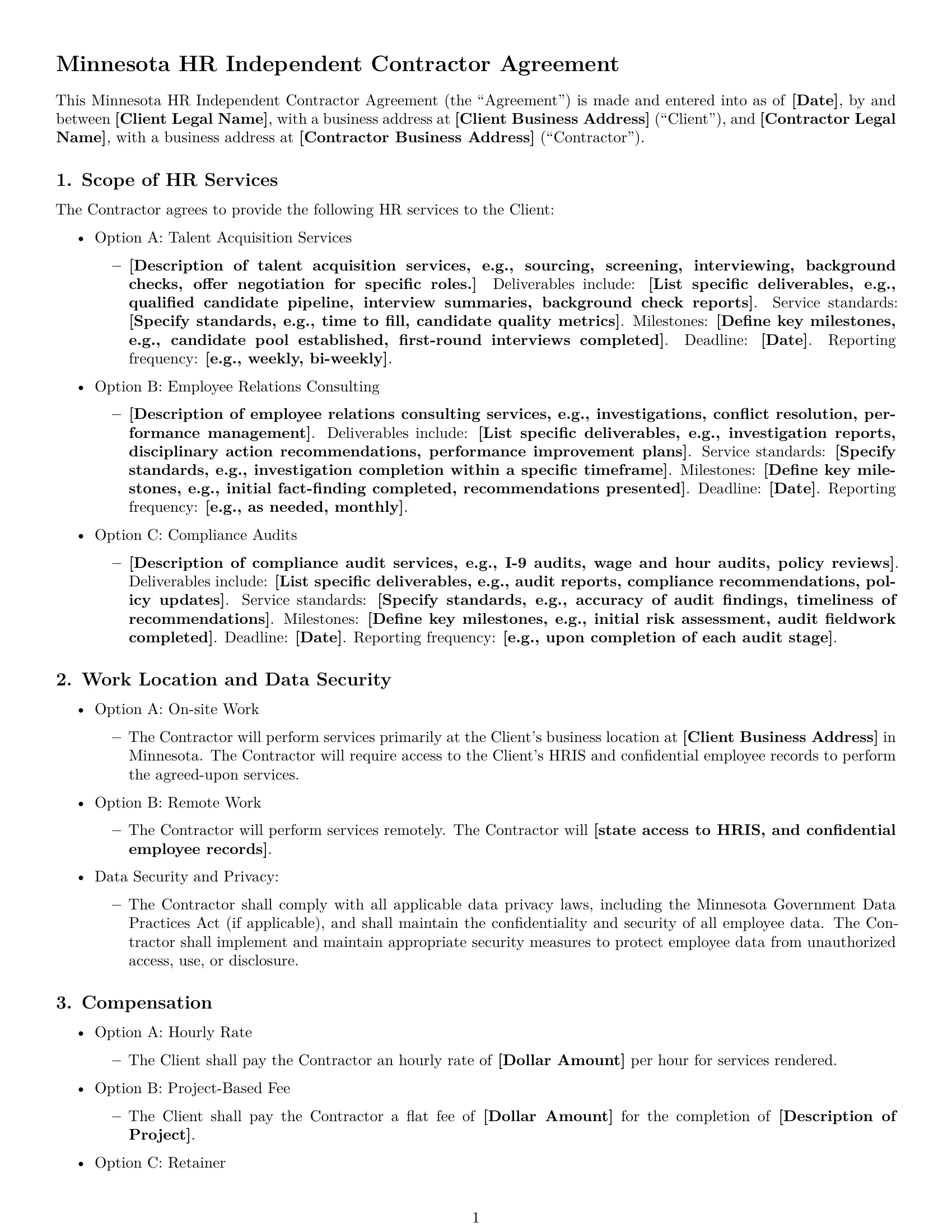 Preview page 1 of Free Minnesota hr independent contractor agreement template