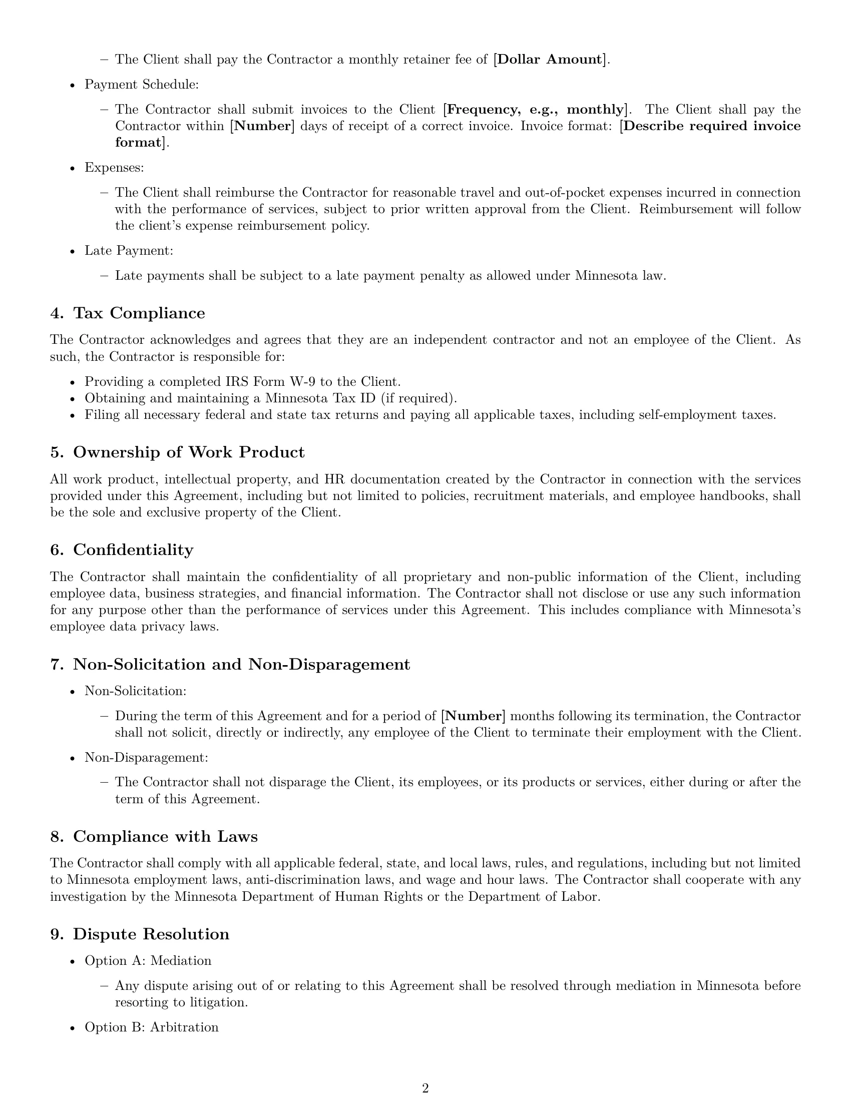 Preview page 2 of Free Minnesota hr independent contractor agreement template