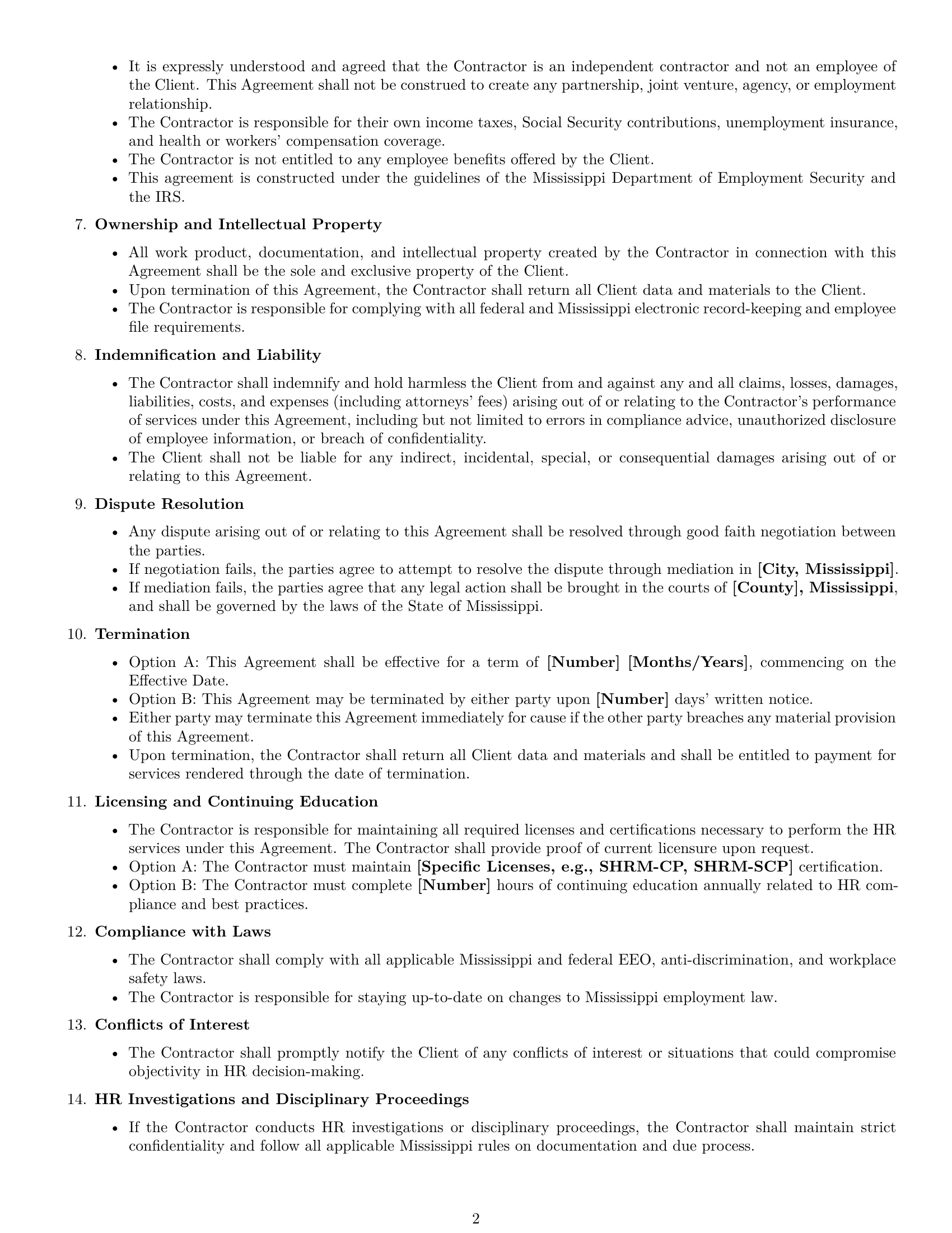 Preview page 2 of Free Mississippi hr independent contractor agreement template