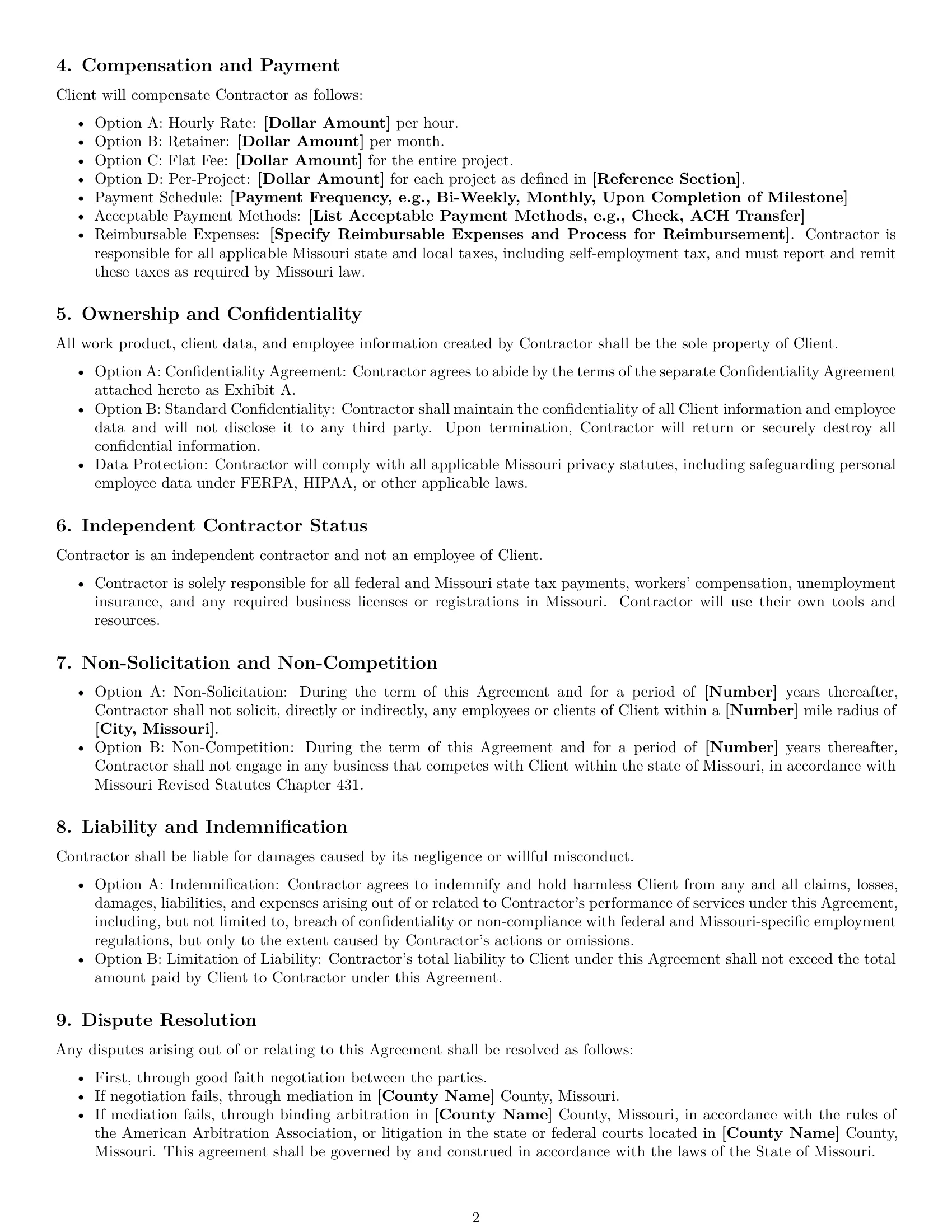 Preview page 2 of Free Missouri hr independent contractor agreement template