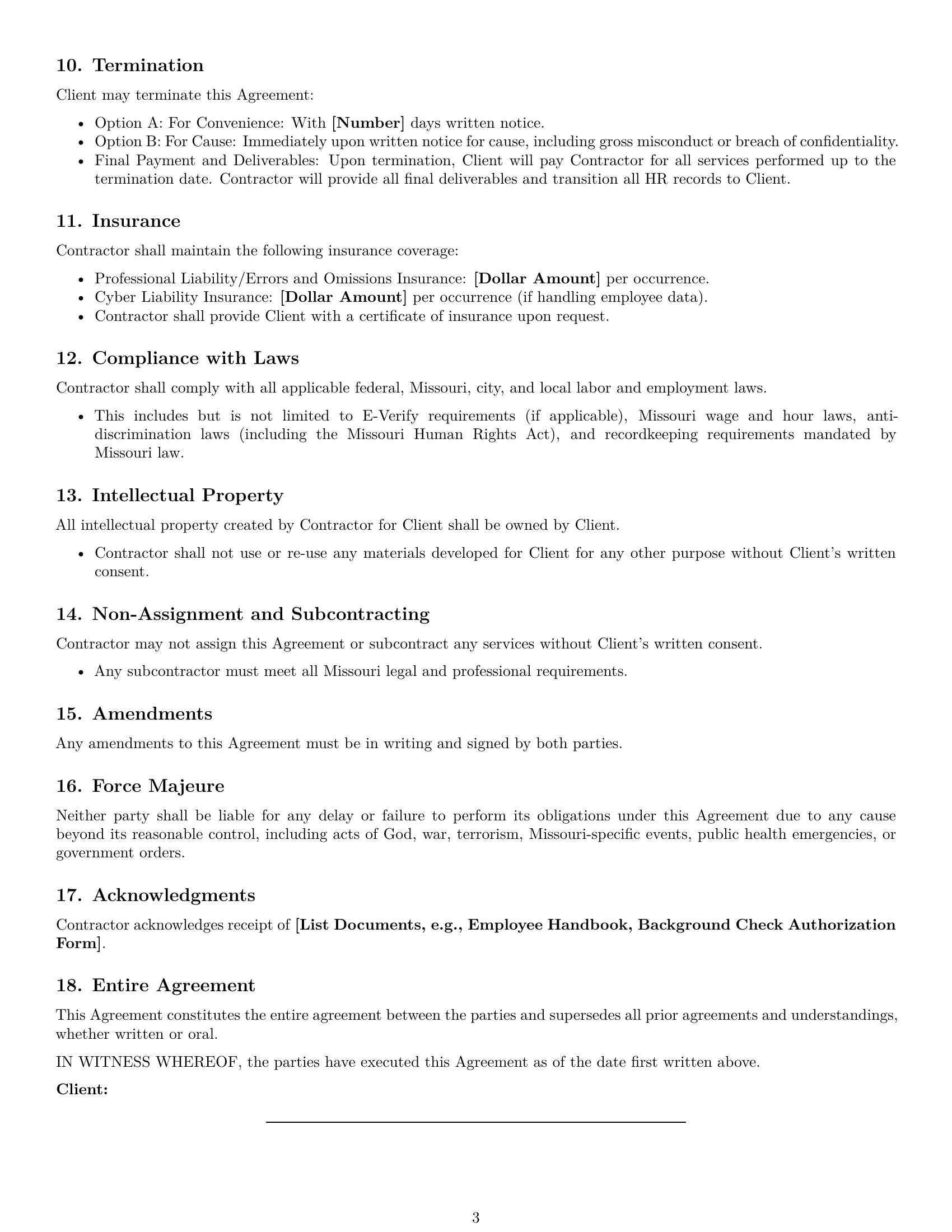 Preview page 3 of Free Missouri hr independent contractor agreement template