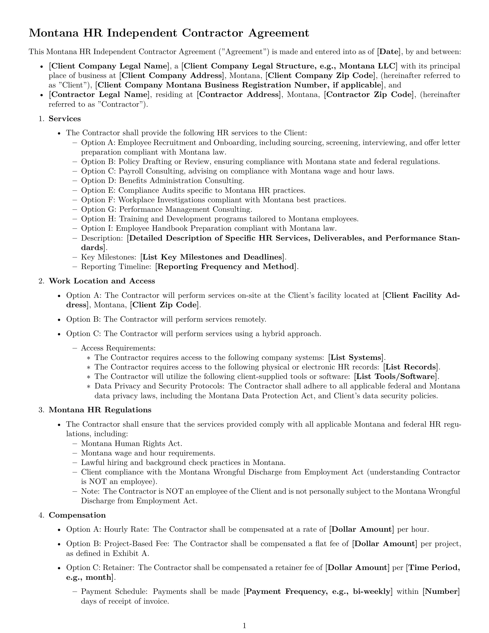 Preview page 1 of Free Montana hr independent contractor agreement template
