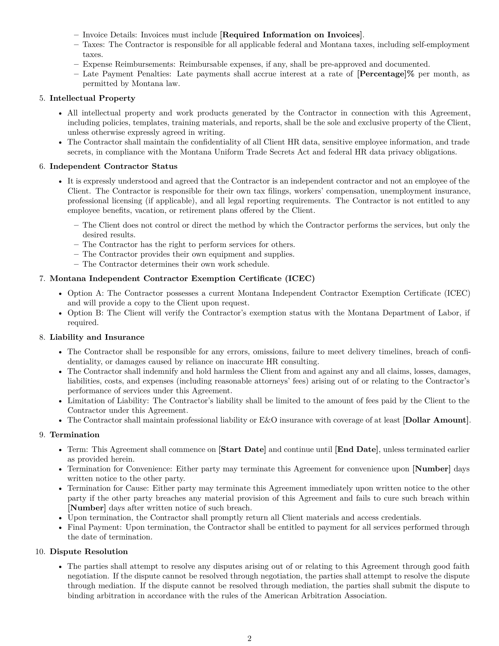 Preview page 2 of Free Montana hr independent contractor agreement template