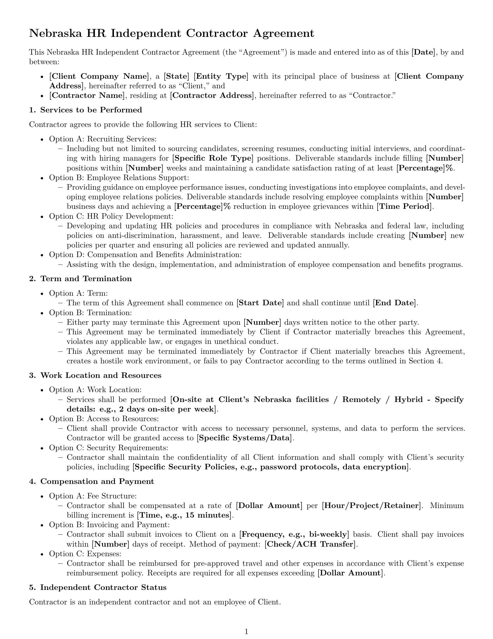 Preview page 1 of Free Nebraska hr independent contractor agreement template