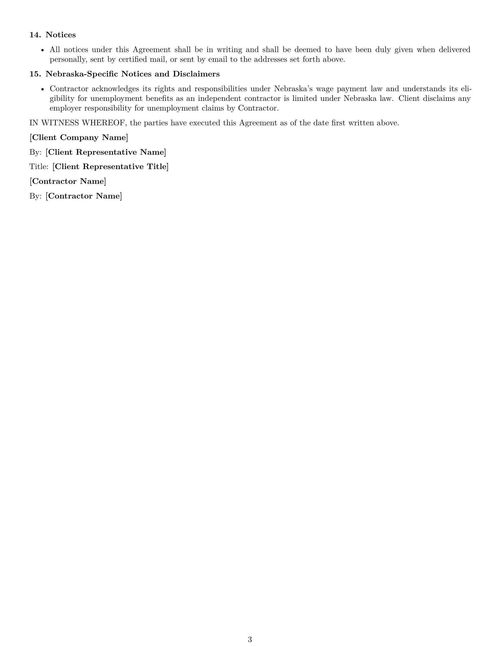 Preview page 3 of Free Nebraska hr independent contractor agreement template