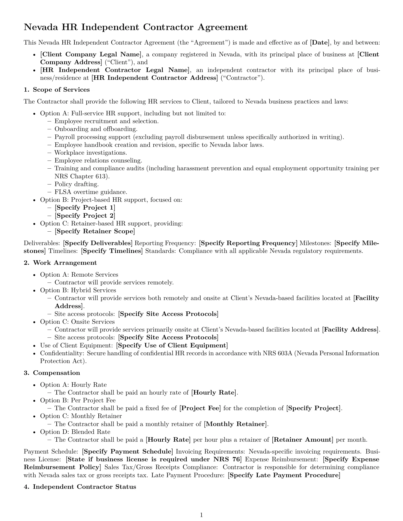 Preview page 1 of Free Nevada hr independent contractor agreement template