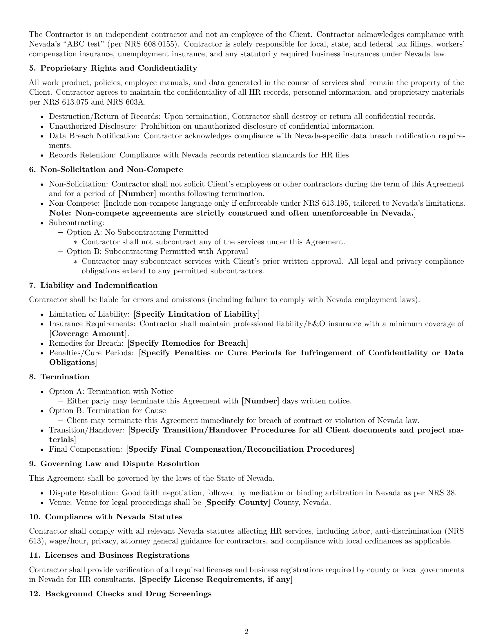 Preview page 2 of Free Nevada hr independent contractor agreement template