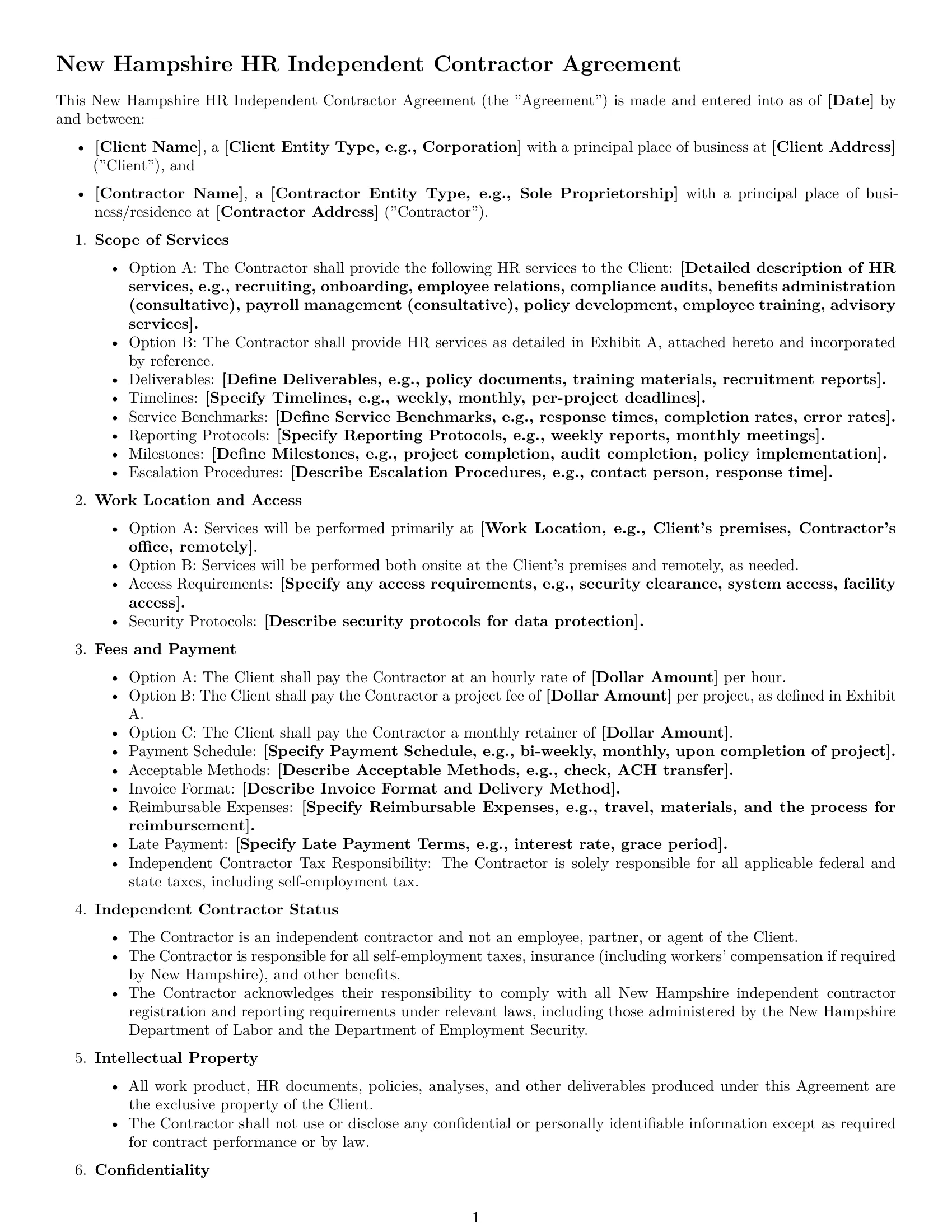 Preview page 1 of Free New Hampshire hr independent contractor agreement template
