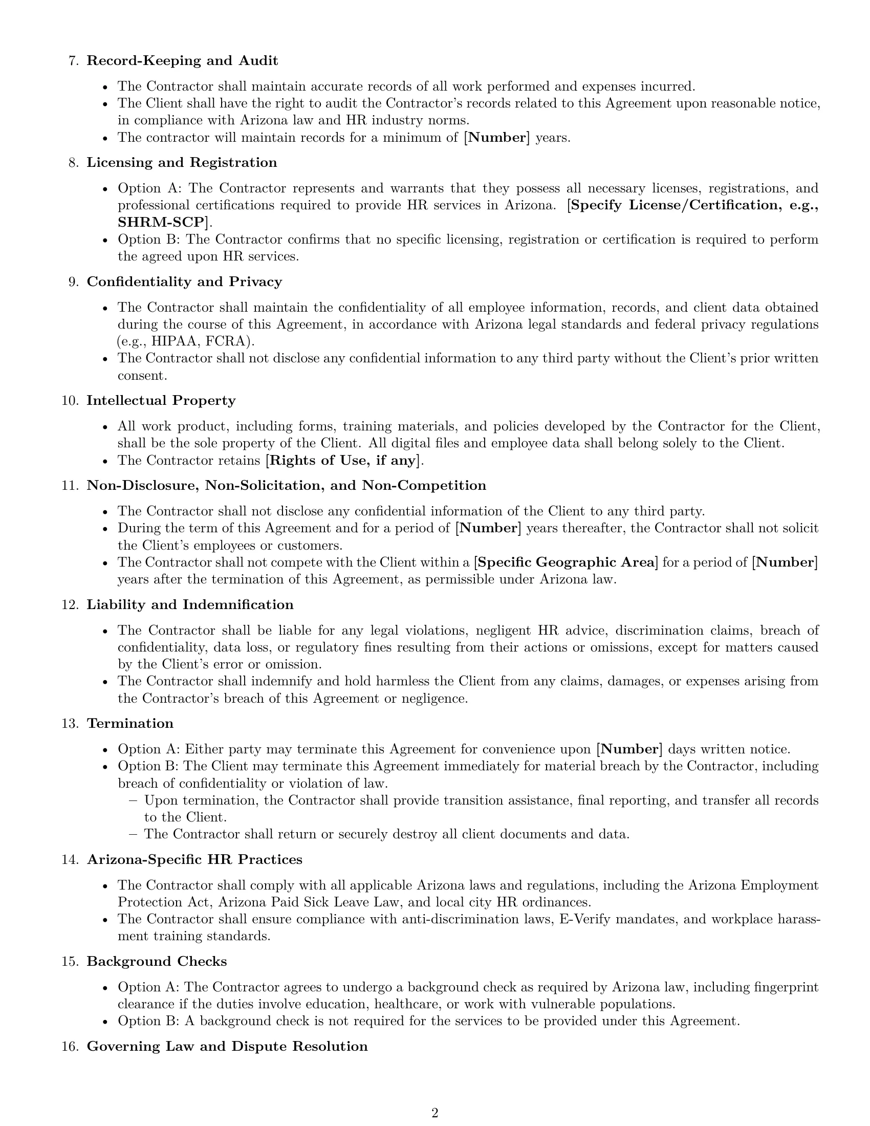 Preview page 2 of Free Arizona hr independent contractor agreement template