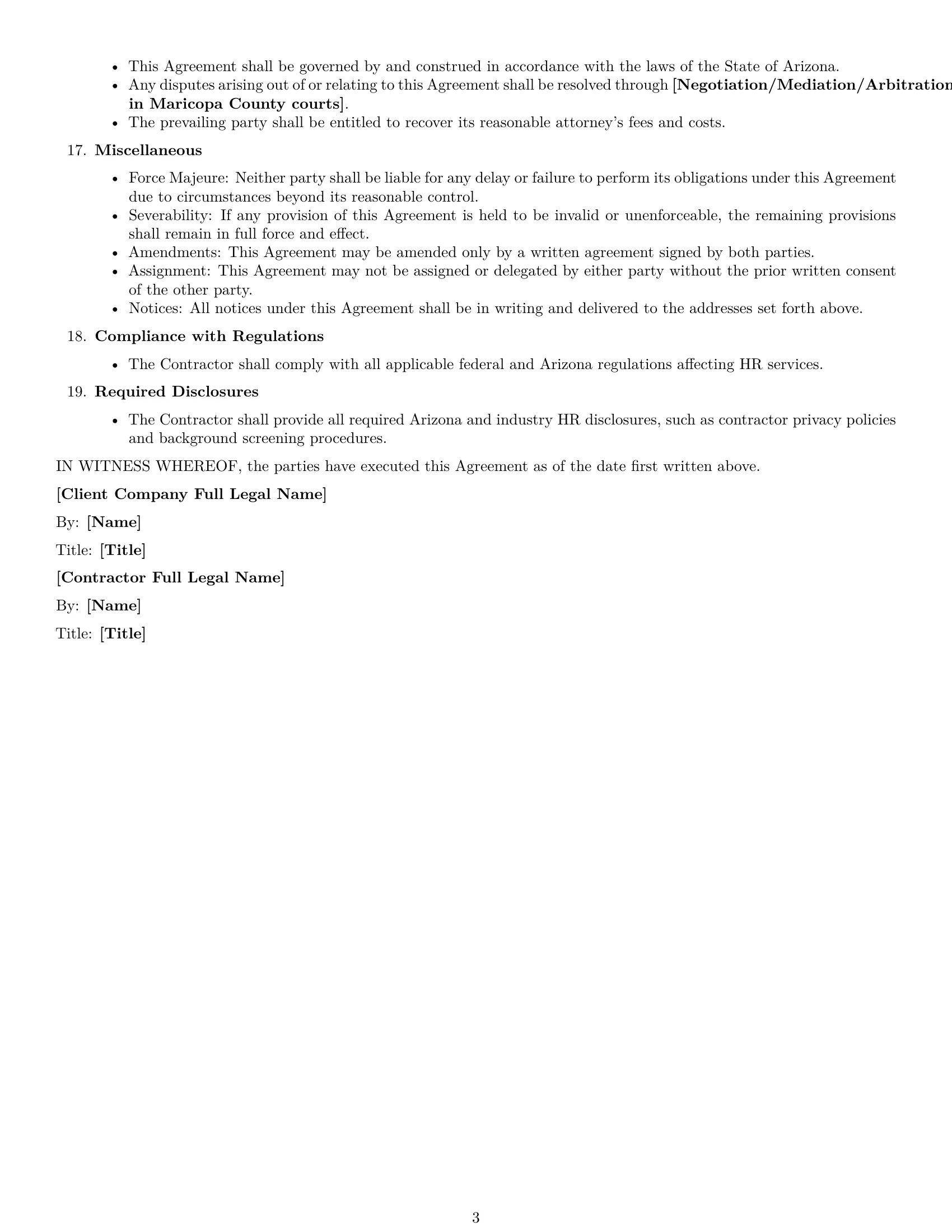 Preview page 3 of Free Arizona hr independent contractor agreement template