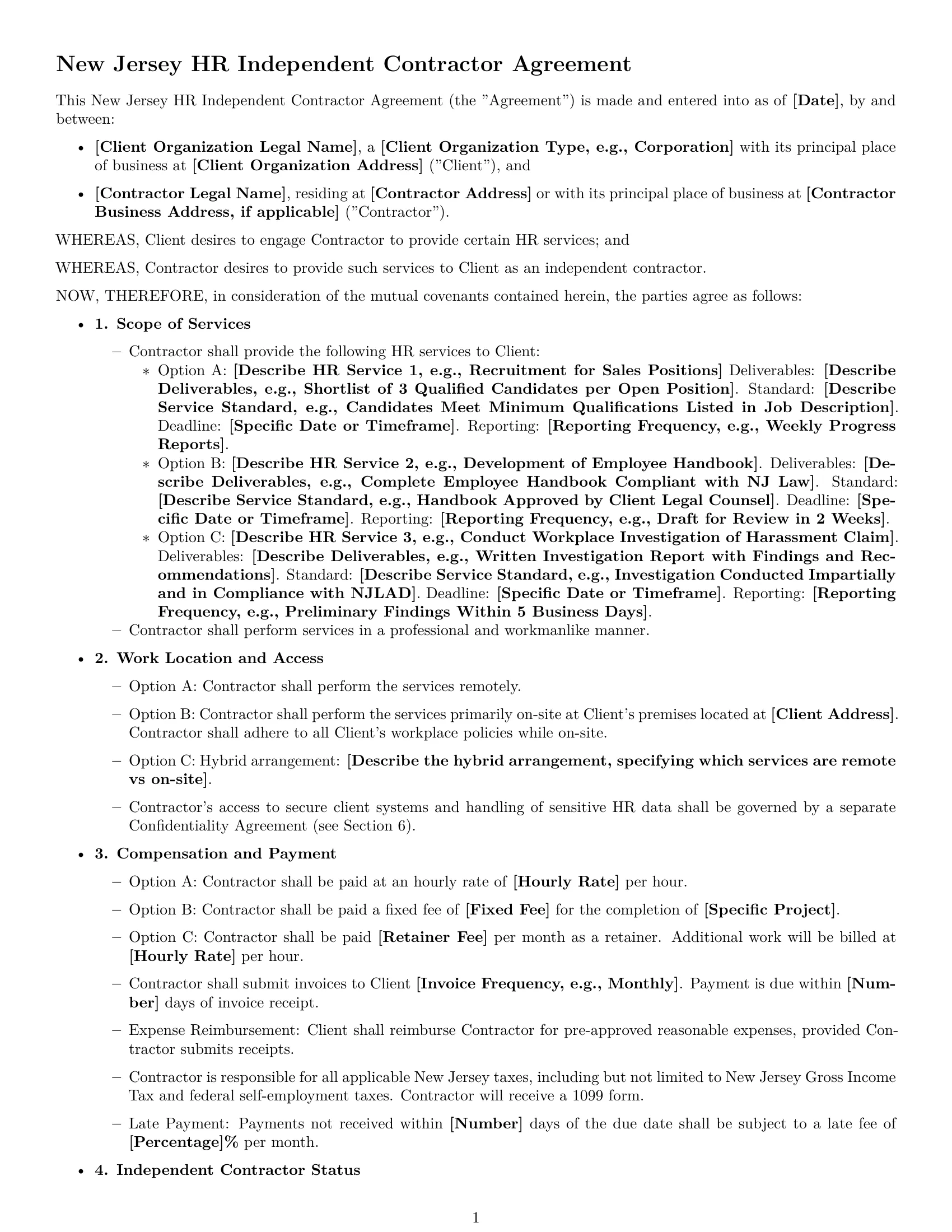 Preview page 1 of Free New Jersey hr independent contractor agreement template