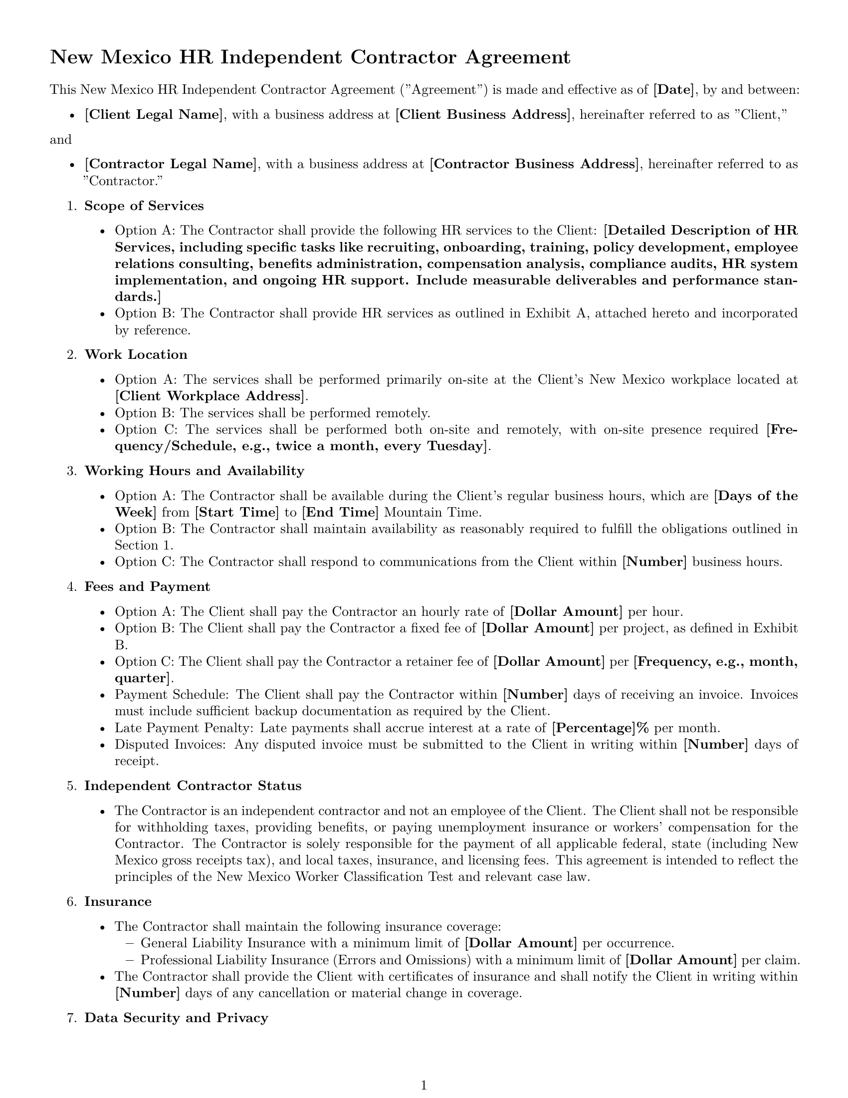 Preview page 1 of Free New Mexico hr independent contractor agreement template