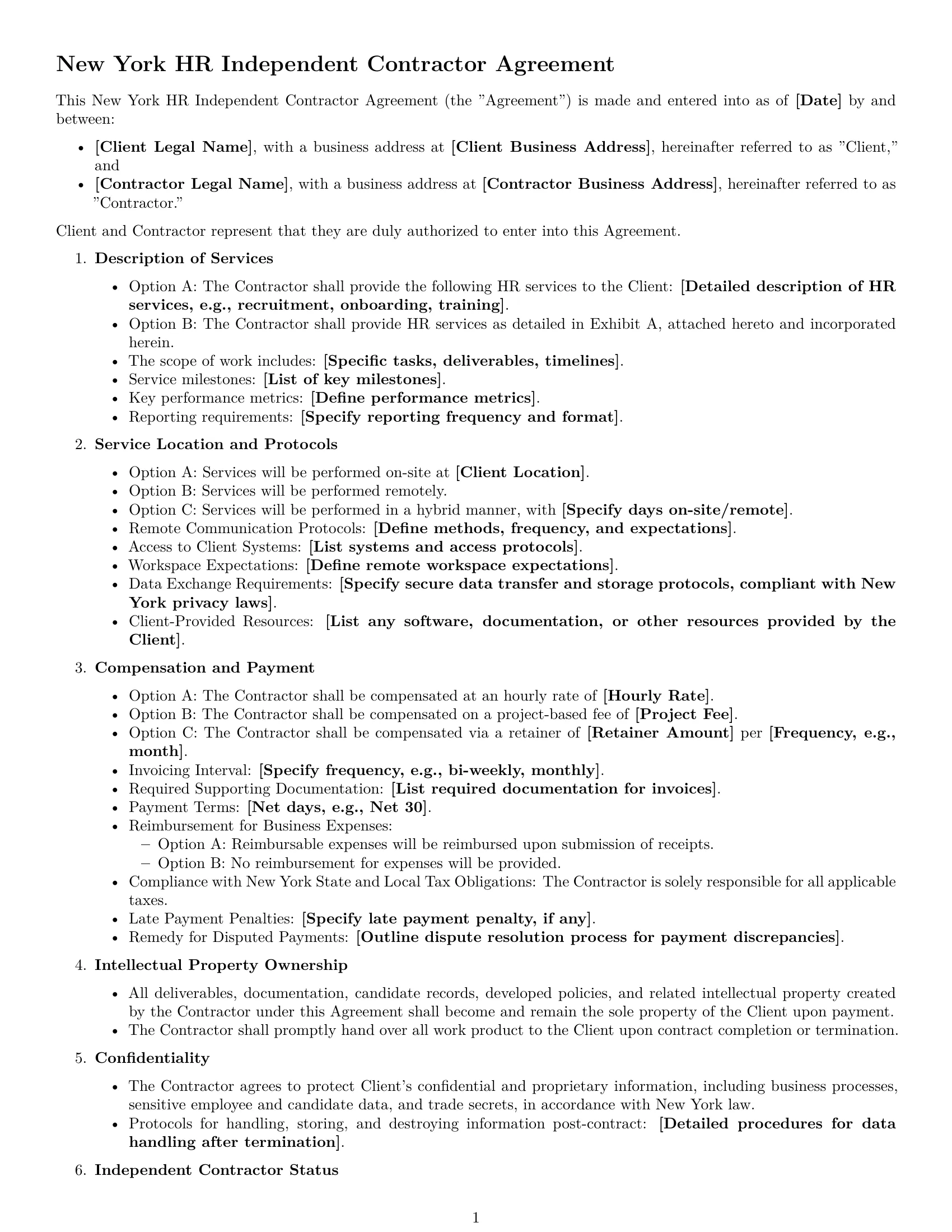 Preview page 1 of Free New York hr independent contractor agreement template