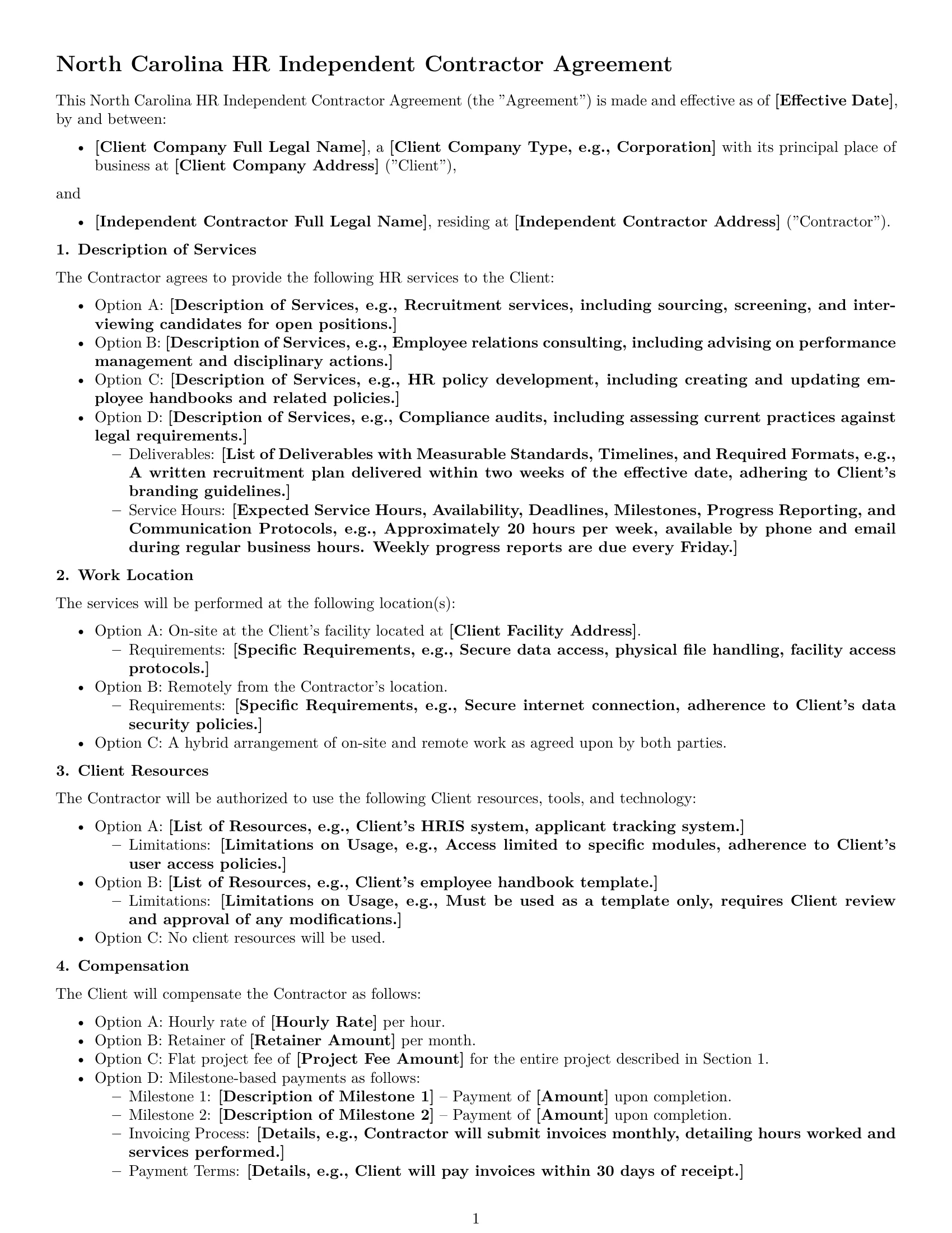 Preview page 1 of Free North Carolina hr independent contractor agreement template