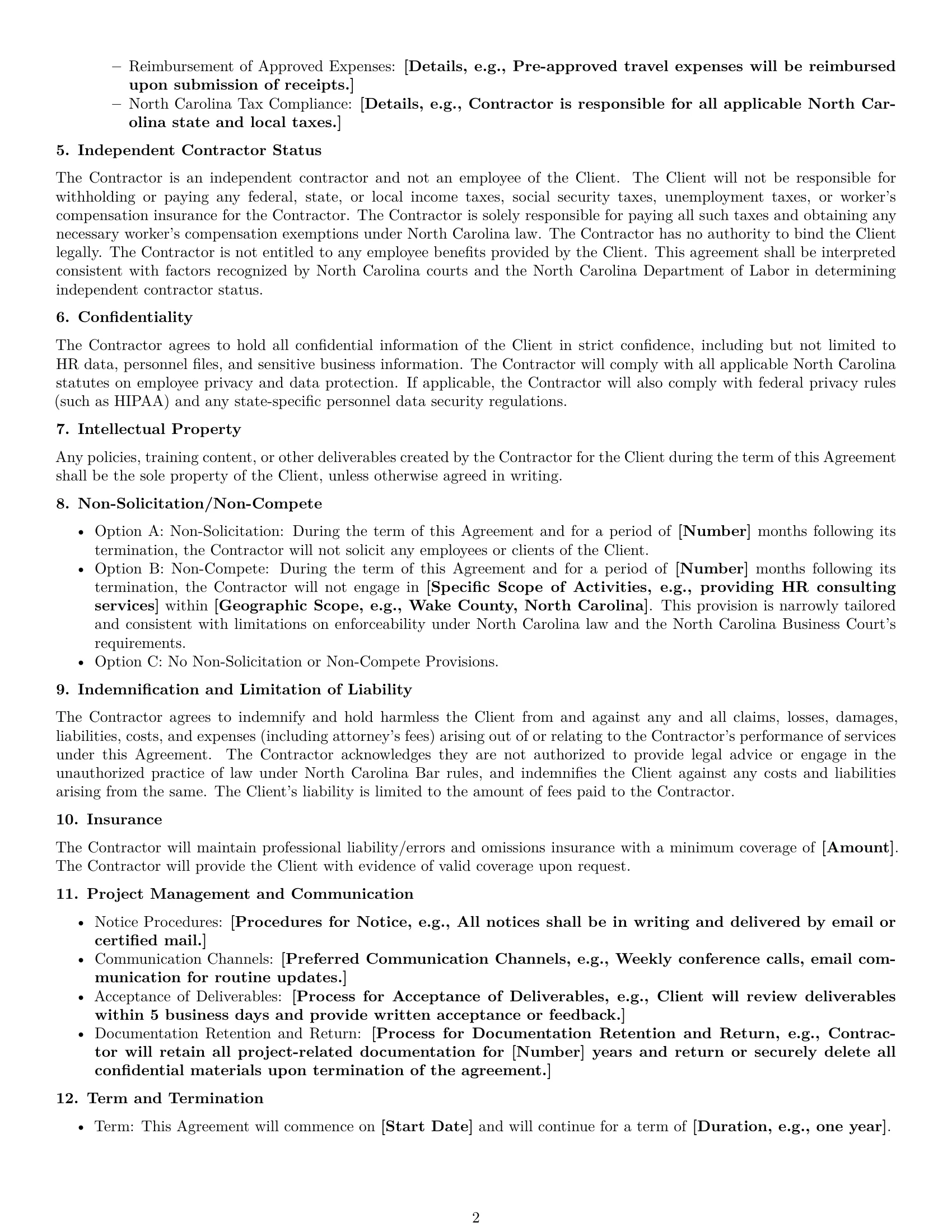 Preview page 2 of Free North Carolina hr independent contractor agreement template