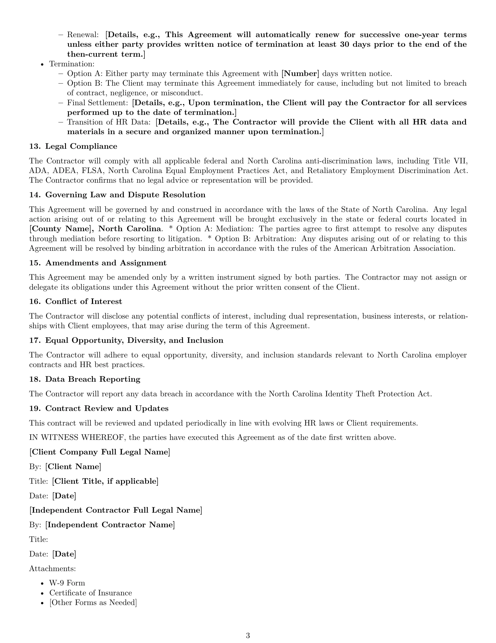 Preview page 3 of Free North Carolina hr independent contractor agreement template