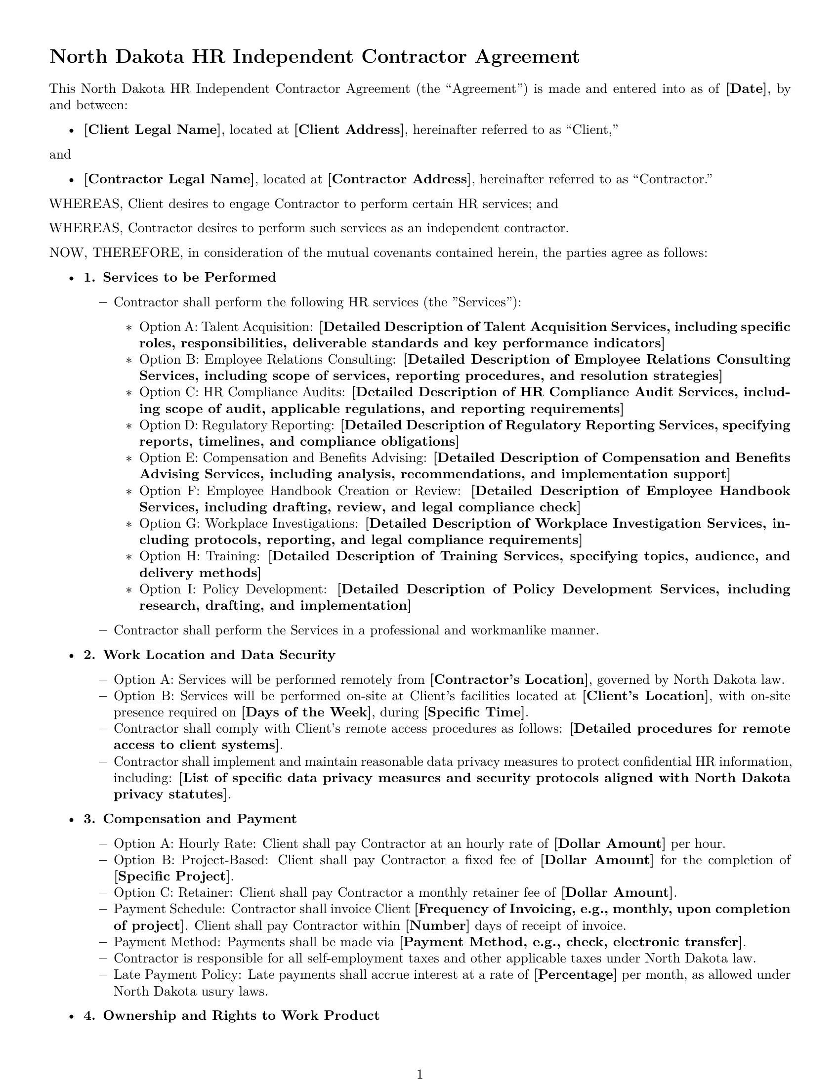 Preview page 1 of Free North Dakota hr independent contractor agreement template