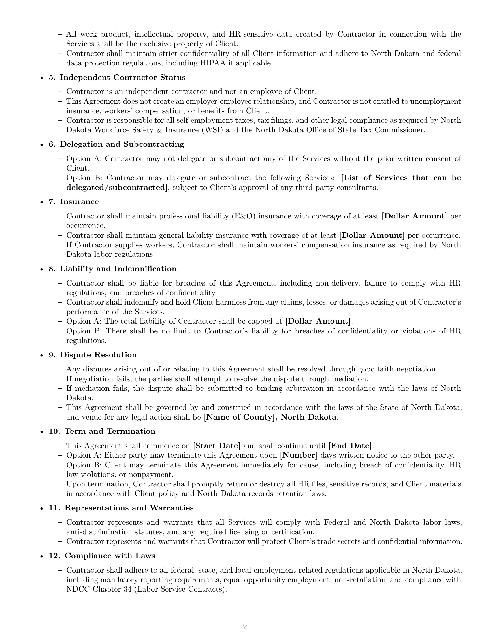 Preview page 2 of Free North Dakota hr independent contractor agreement template