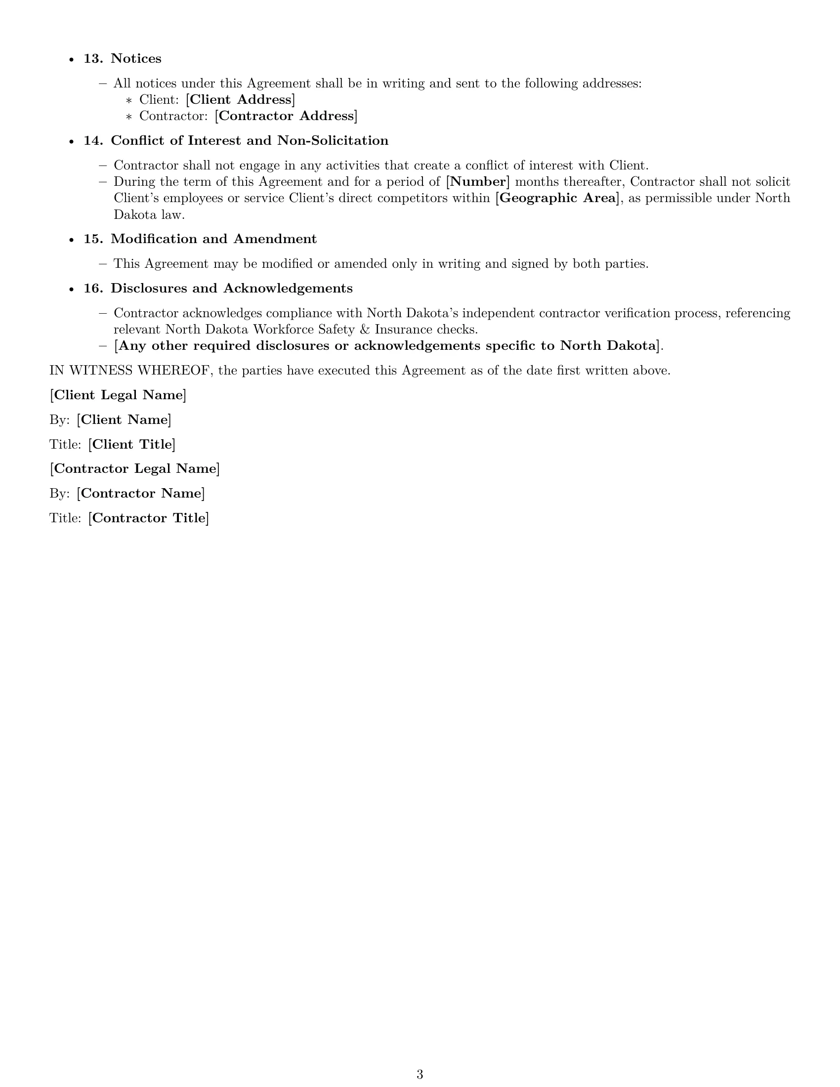 Preview page 3 of Free North Dakota hr independent contractor agreement template