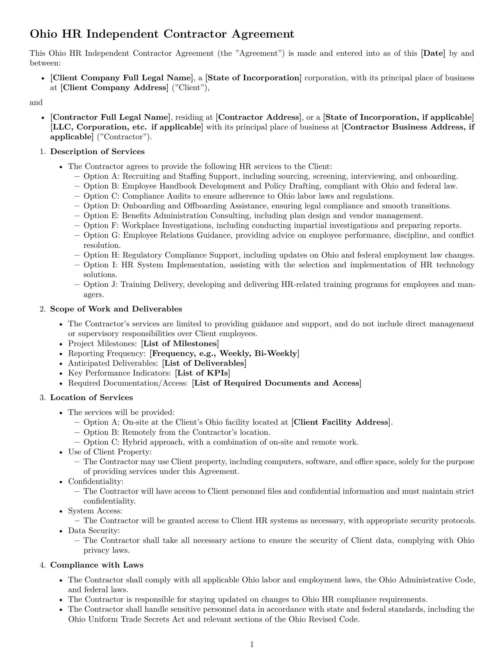 Preview page 1 of Free Ohio hr independent contractor agreement template