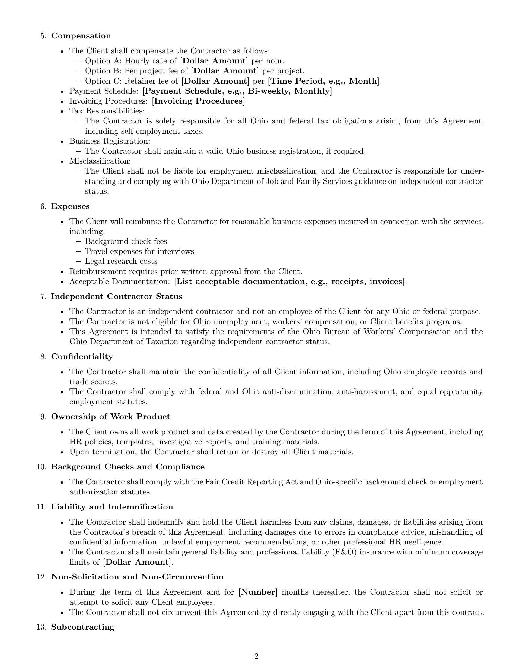 Preview page 2 of Free Ohio hr independent contractor agreement template