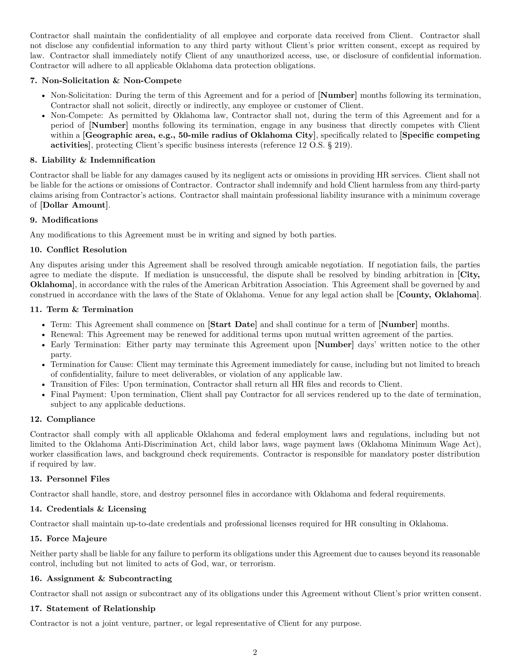 Preview page 2 of Free Oklahoma hr independent contractor agreement template