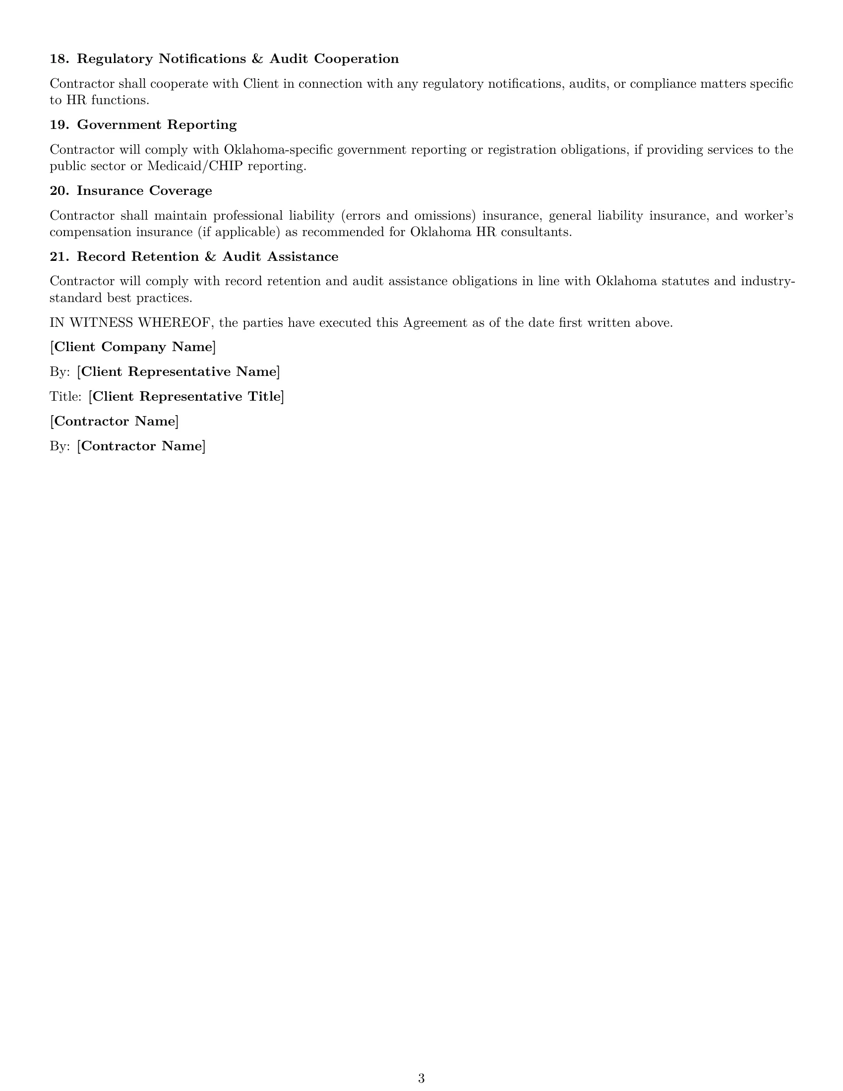 Preview page 3 of Free Oklahoma hr independent contractor agreement template