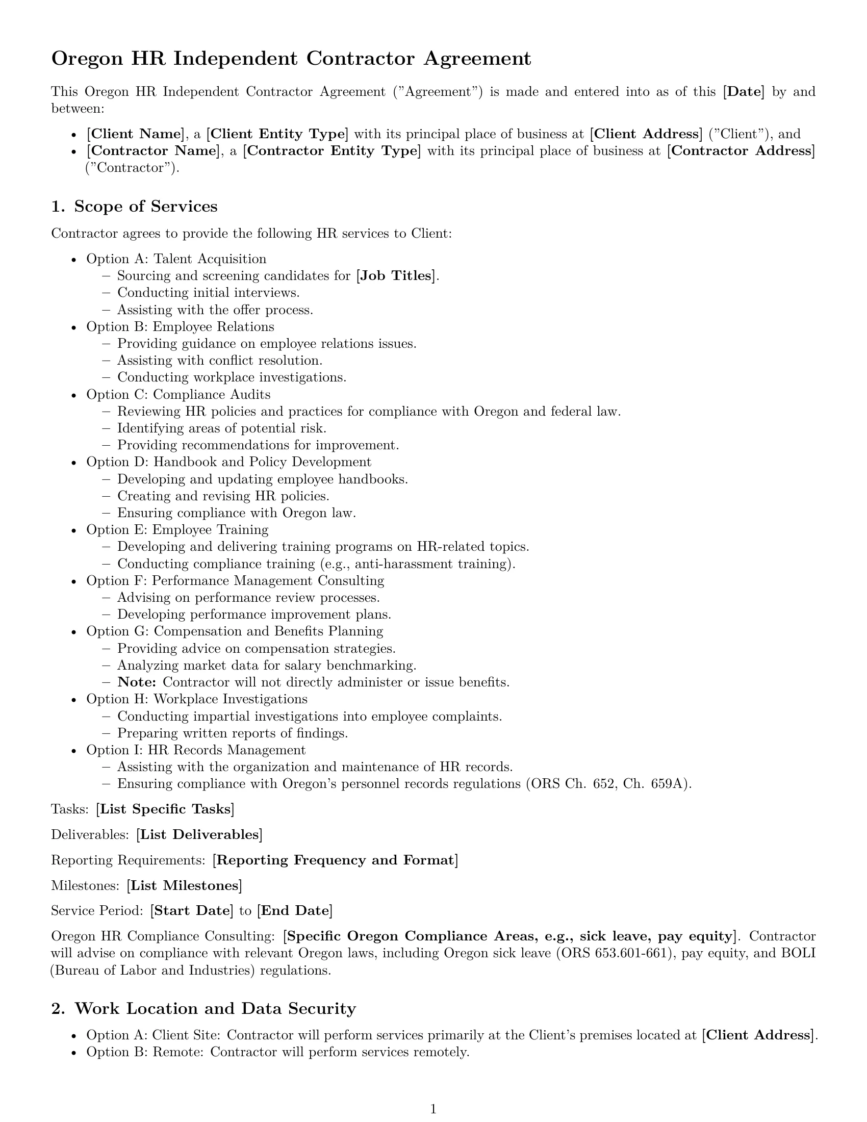 Preview page 1 of Free Oregon hr independent contractor agreement template