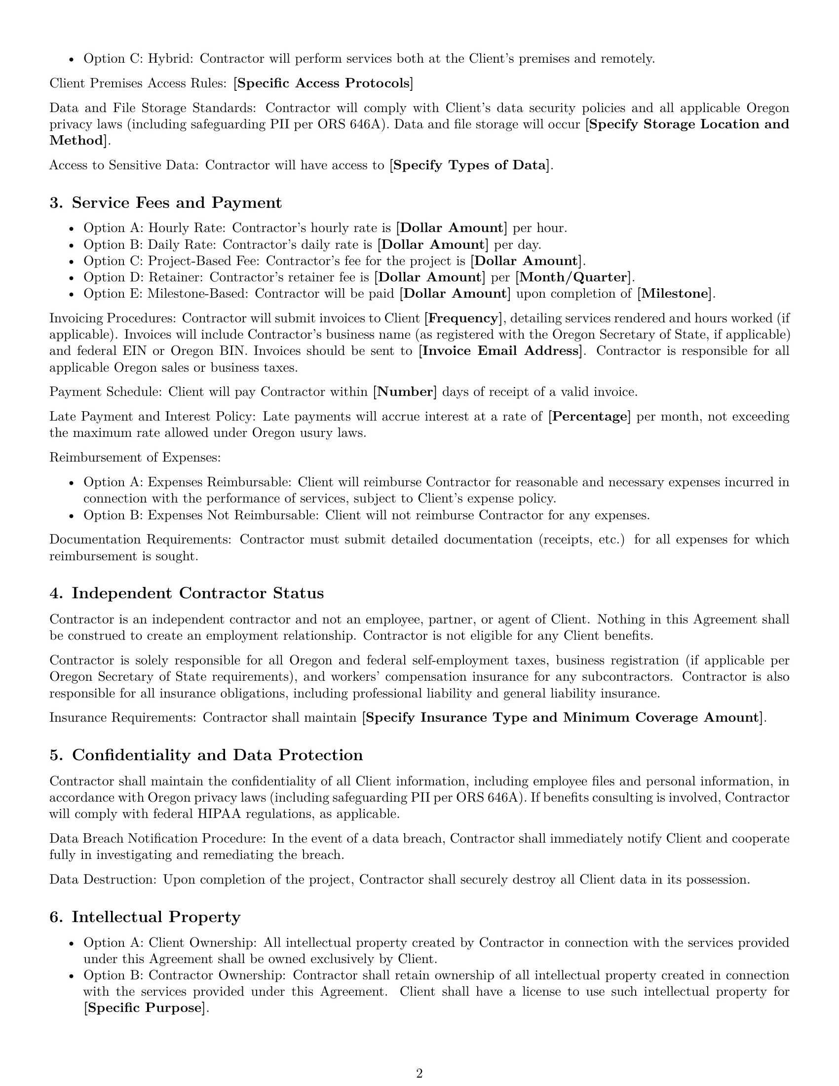 Preview page 2 of Free Oregon hr independent contractor agreement template