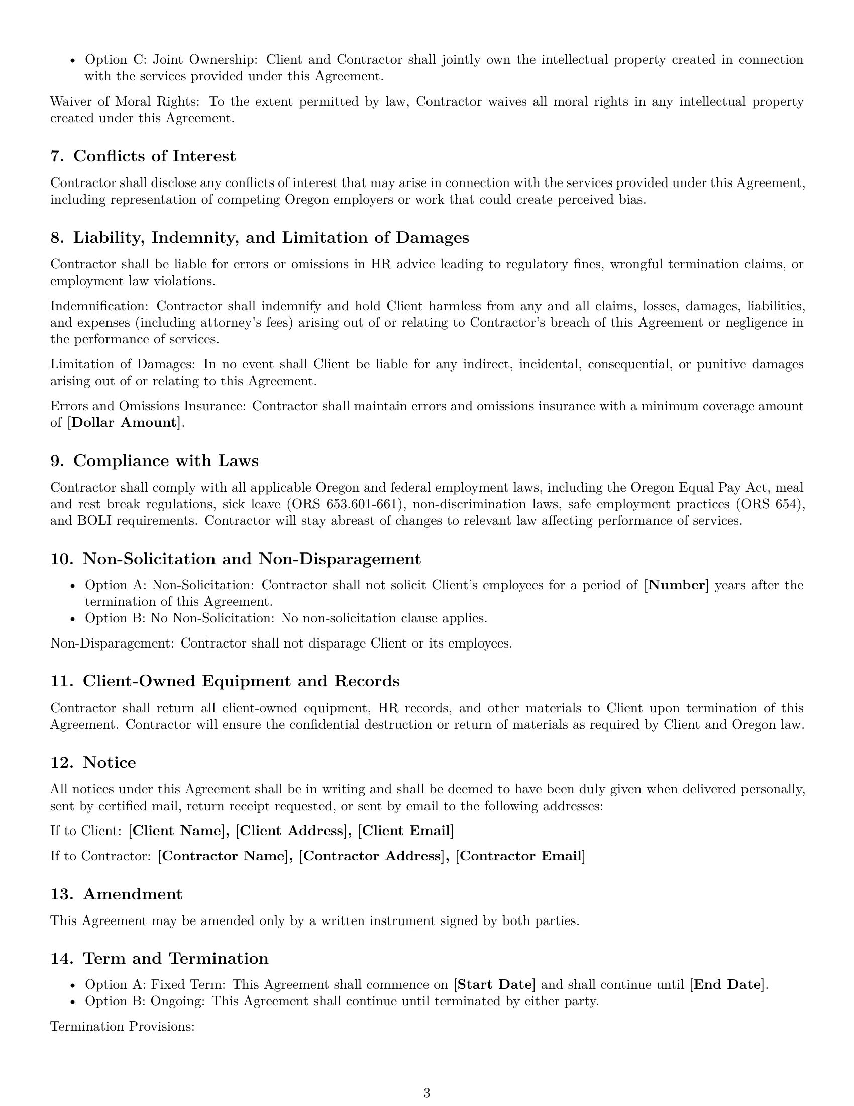 Preview page 3 of Free Oregon hr independent contractor agreement template
