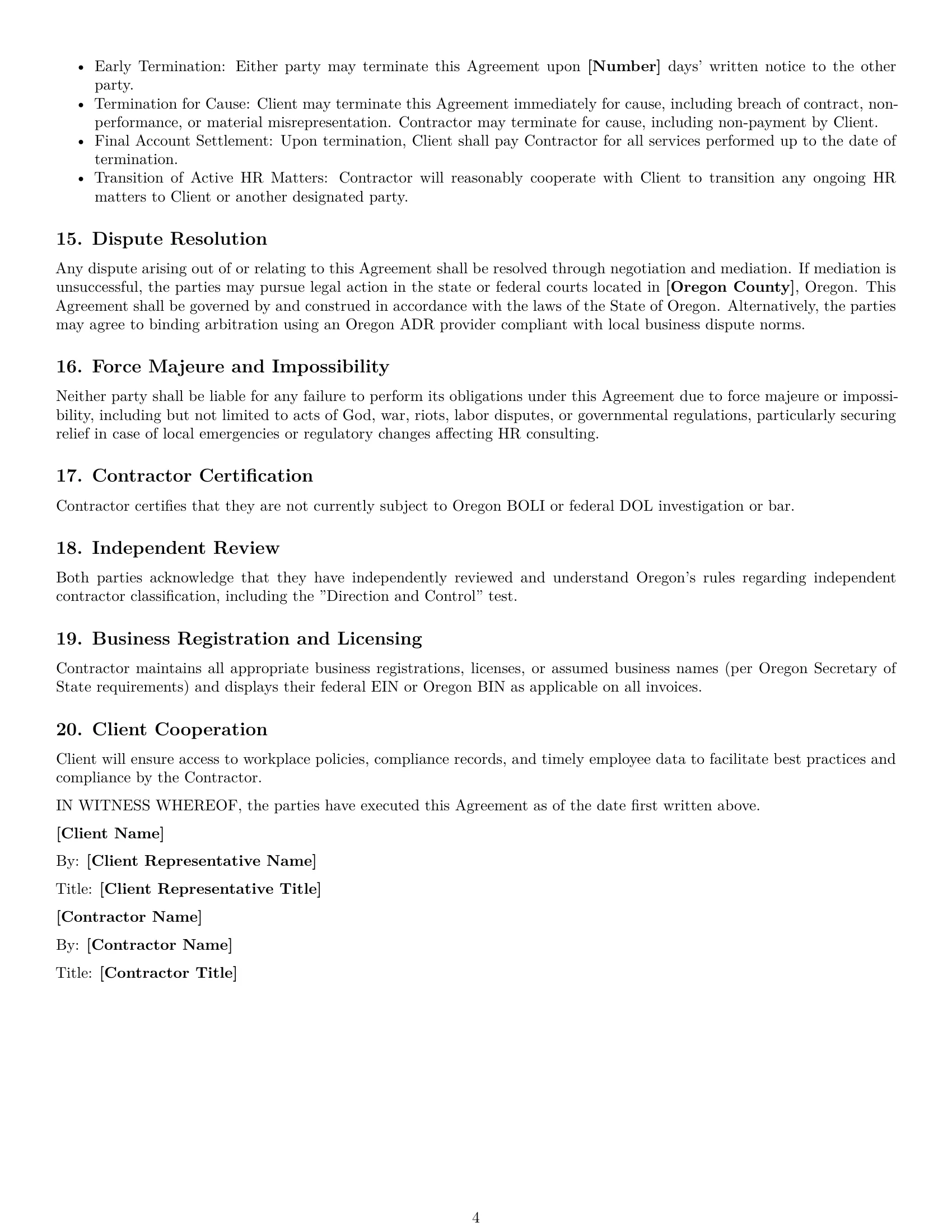 Preview page 4 of Free Oregon hr independent contractor agreement template